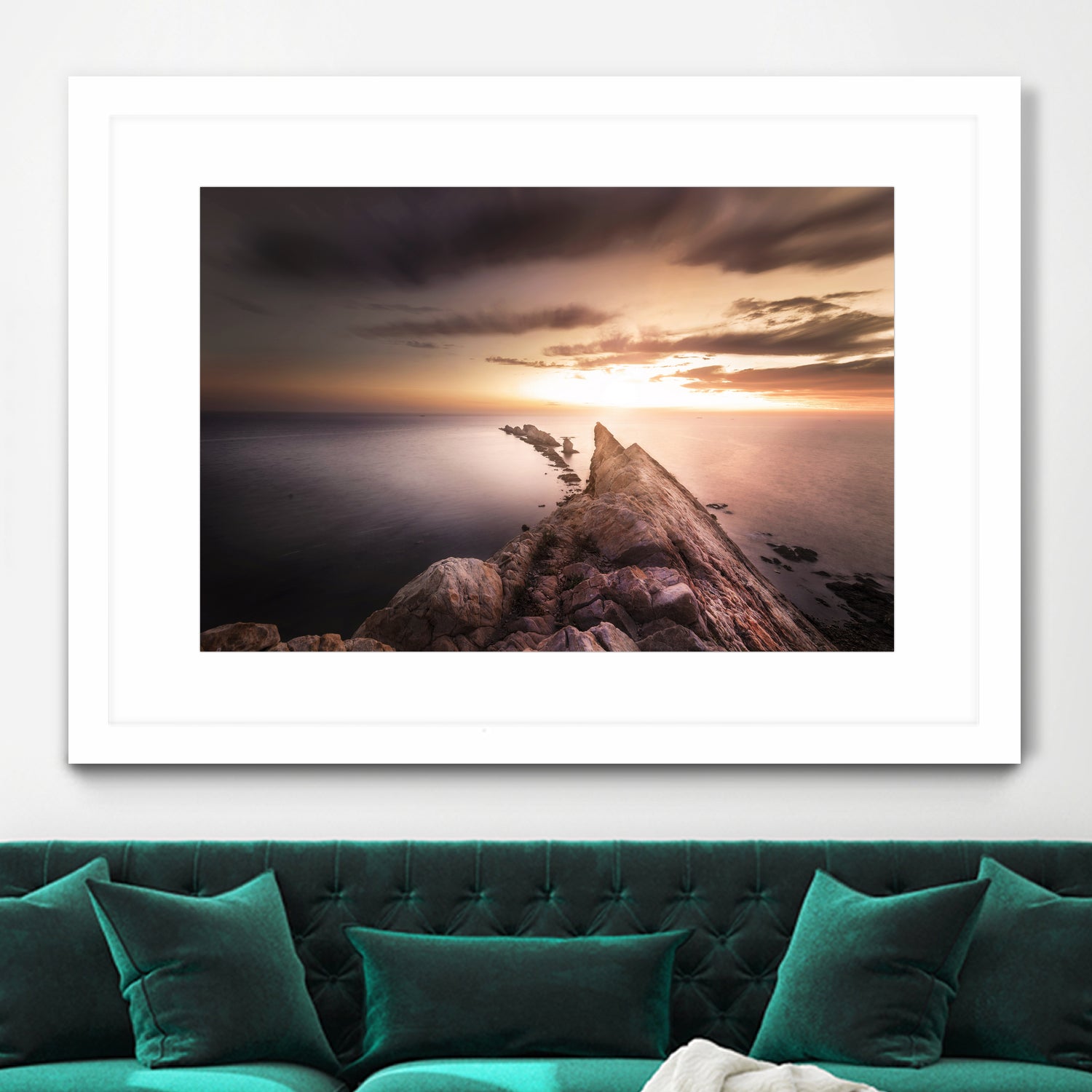 Sunset Coast, Waves and Rocks by Petra Lang on GIANT ART - brown photo illustration