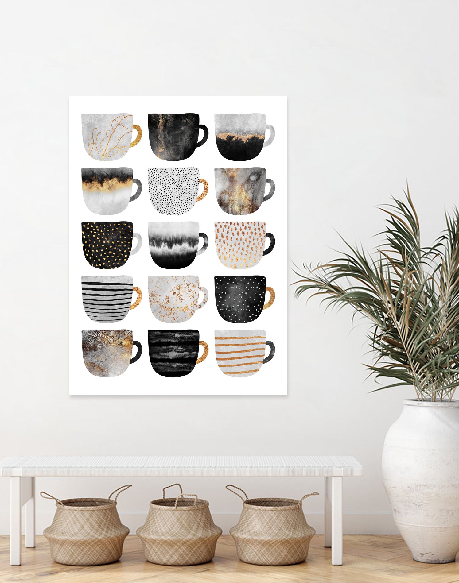 Pretty Coffee Cups 3 - White by Elisabeth Fredriksson on GIANT ART - gray digital painting