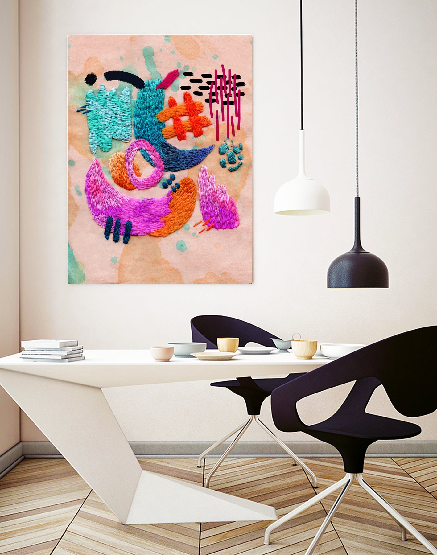 abstract embroidery by Nastya Bogdanova on GIANT ART - pink mixed media