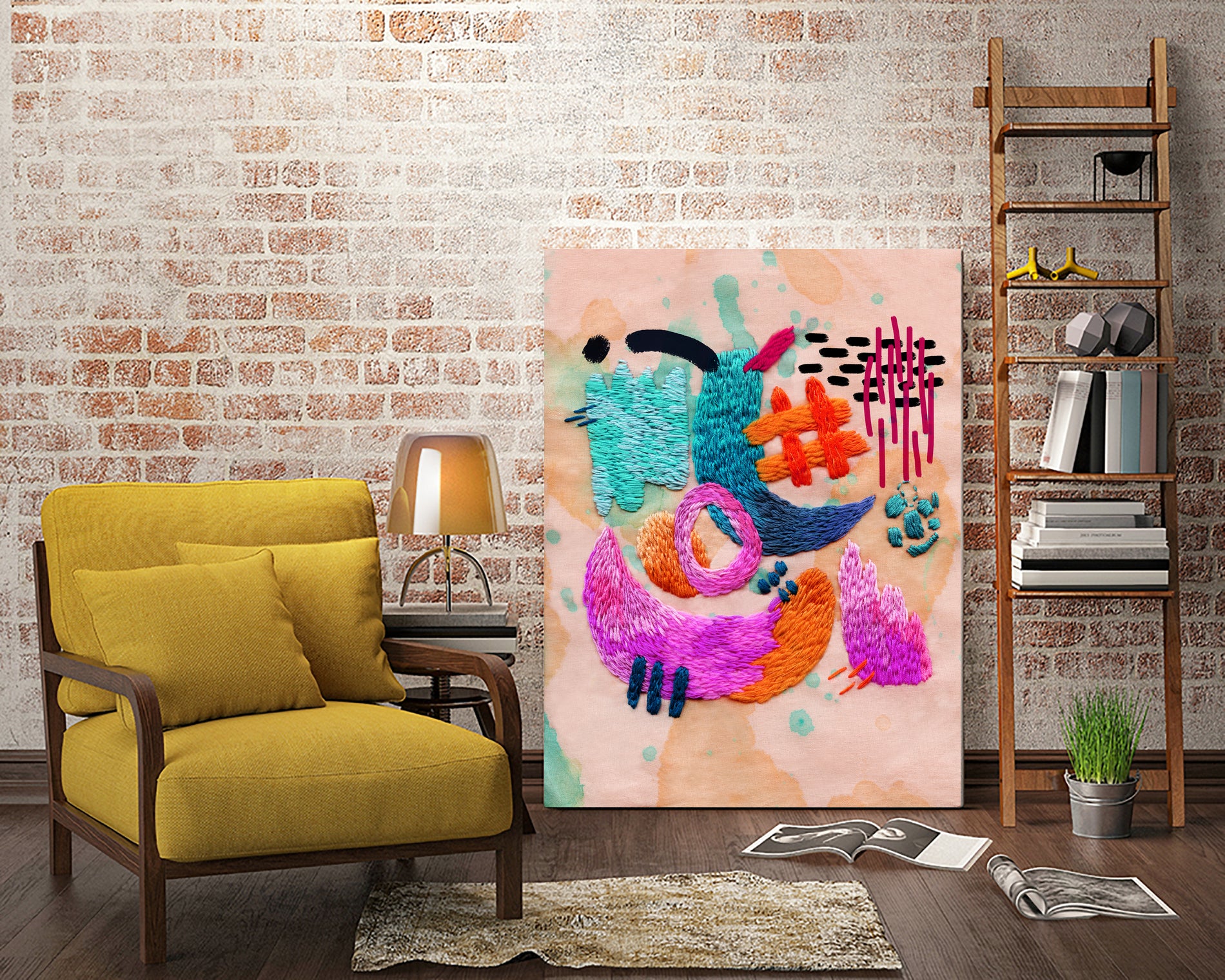 abstract embroidery by Nastya Bogdanova on GIANT ART - pink mixed media