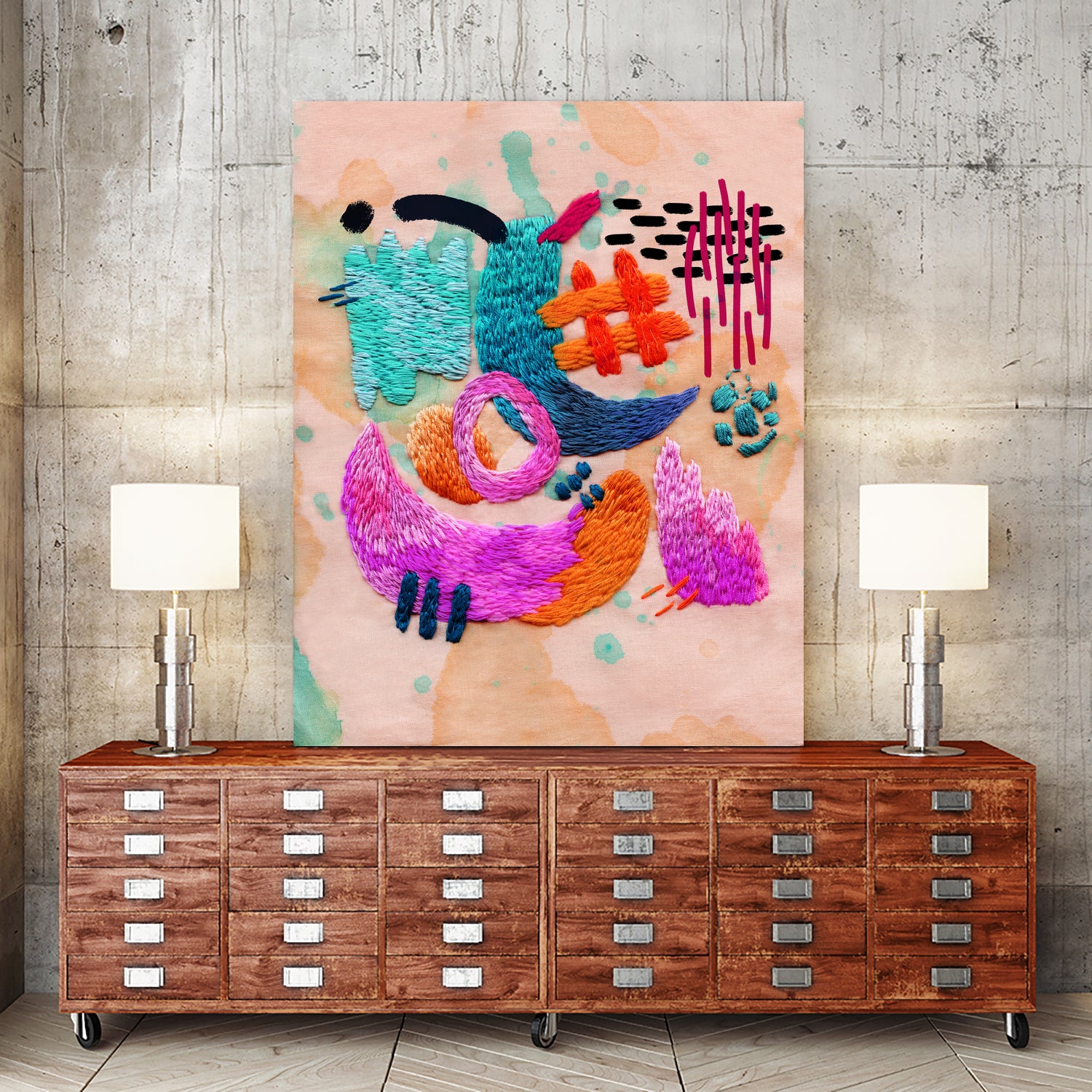 abstract embroidery by Nastya Bogdanova on GIANT ART - pink mixed media