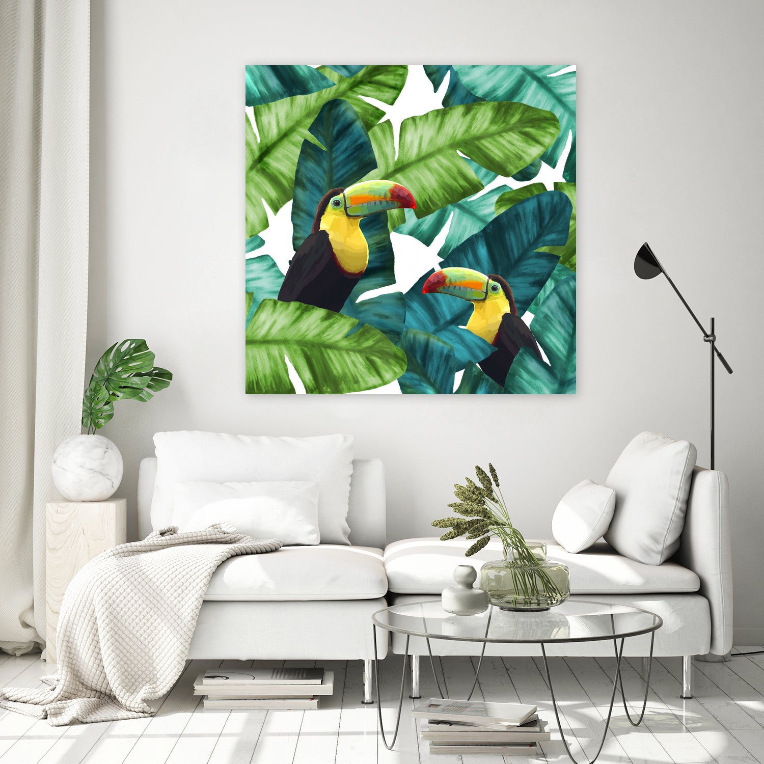 Toucans Tropical Banana Leaves Pattern by Brigitte Carre on GIANT ART - green digital painting