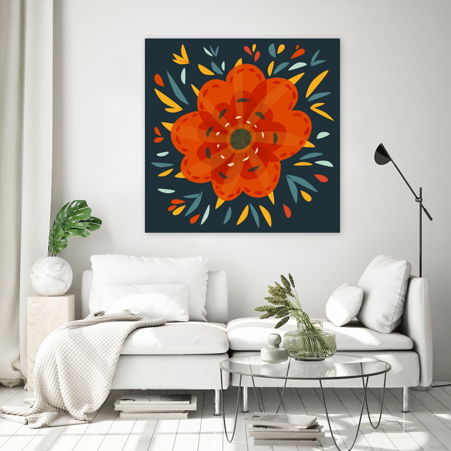 Whimsical Decorative Orange Flower by Boriana Giormova on GIANT ART - orange digital drawing