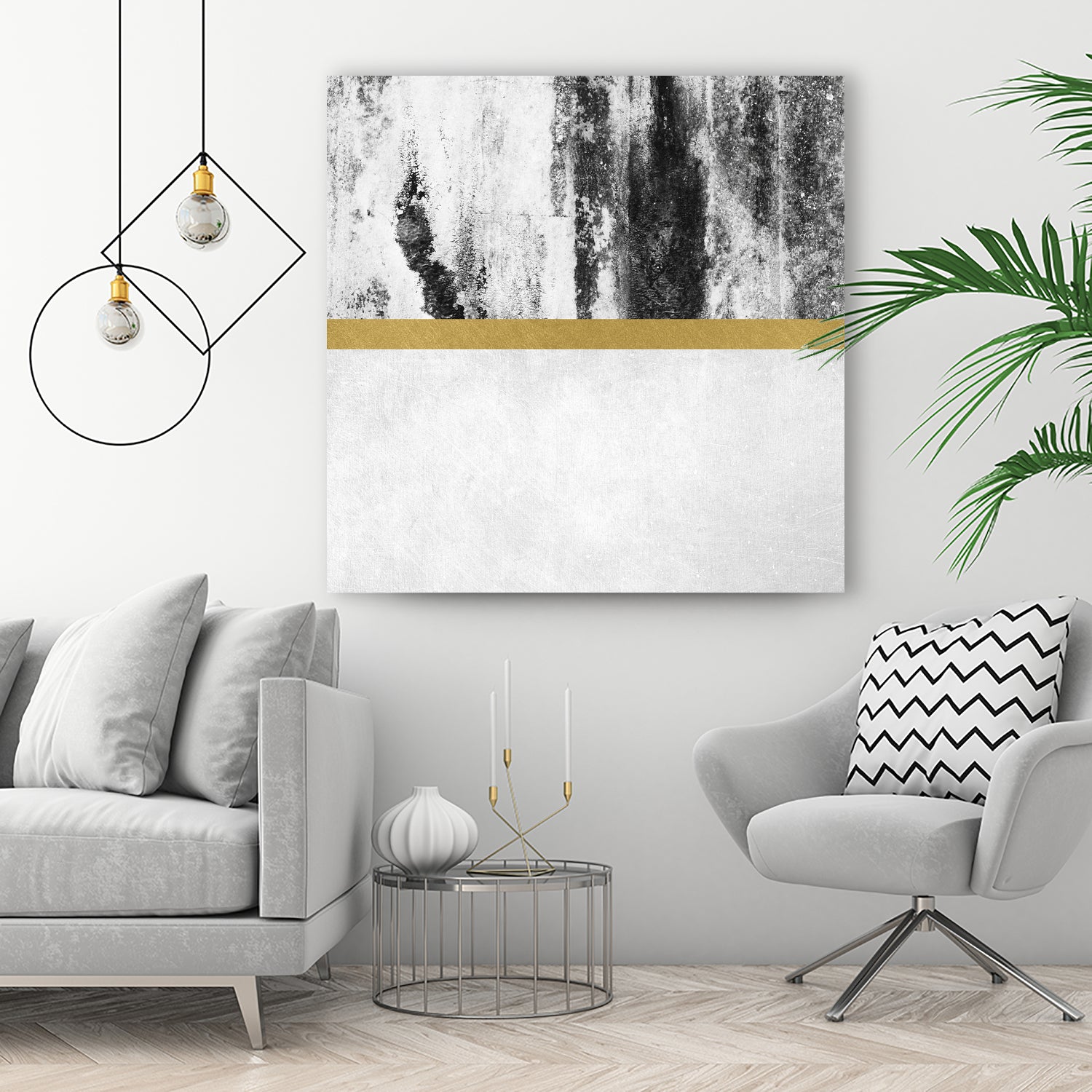 Golden Line / White by Elisabeth Fredriksson on GIANT ART - gray digital painting