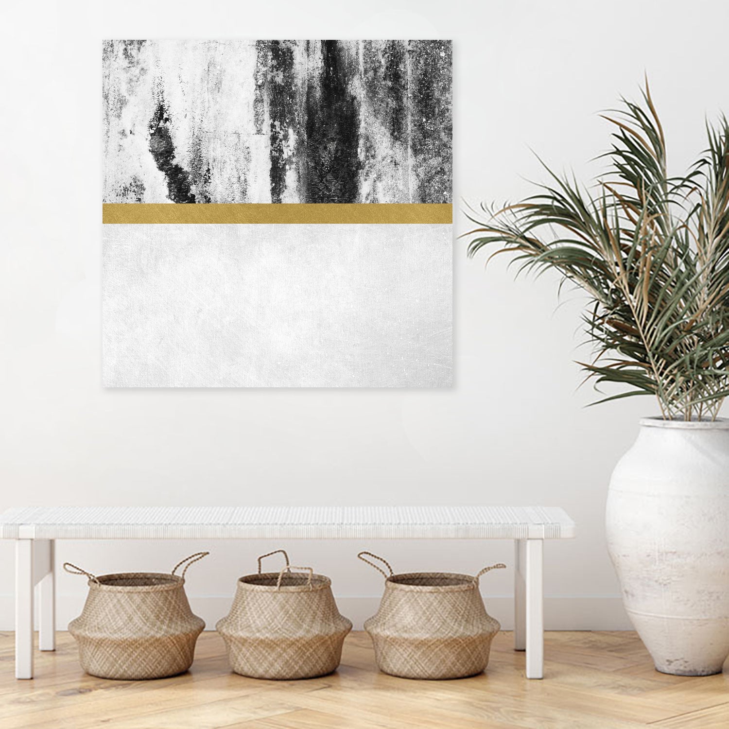 Golden Line / White by Elisabeth Fredriksson on GIANT ART - gray digital painting