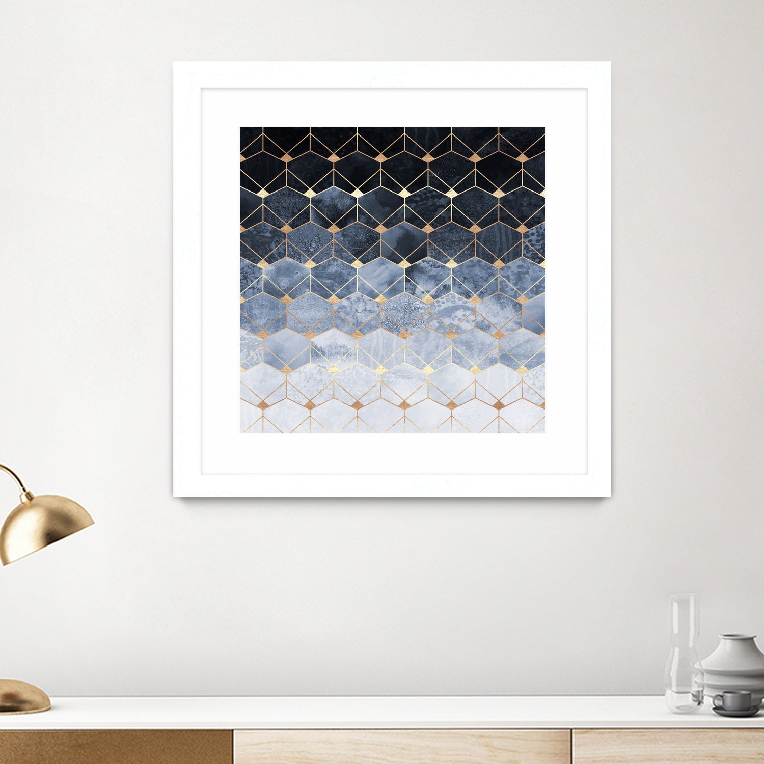 Blue hexagons and diamonds by Elisabeth Fredriksson on GIANT ART - blue digital painting