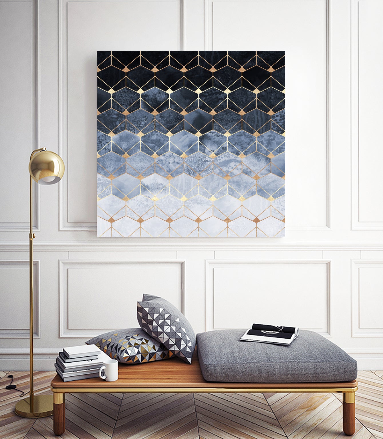 Blue hexagons and diamonds by Elisabeth Fredriksson on GIANT ART - blue digital painting