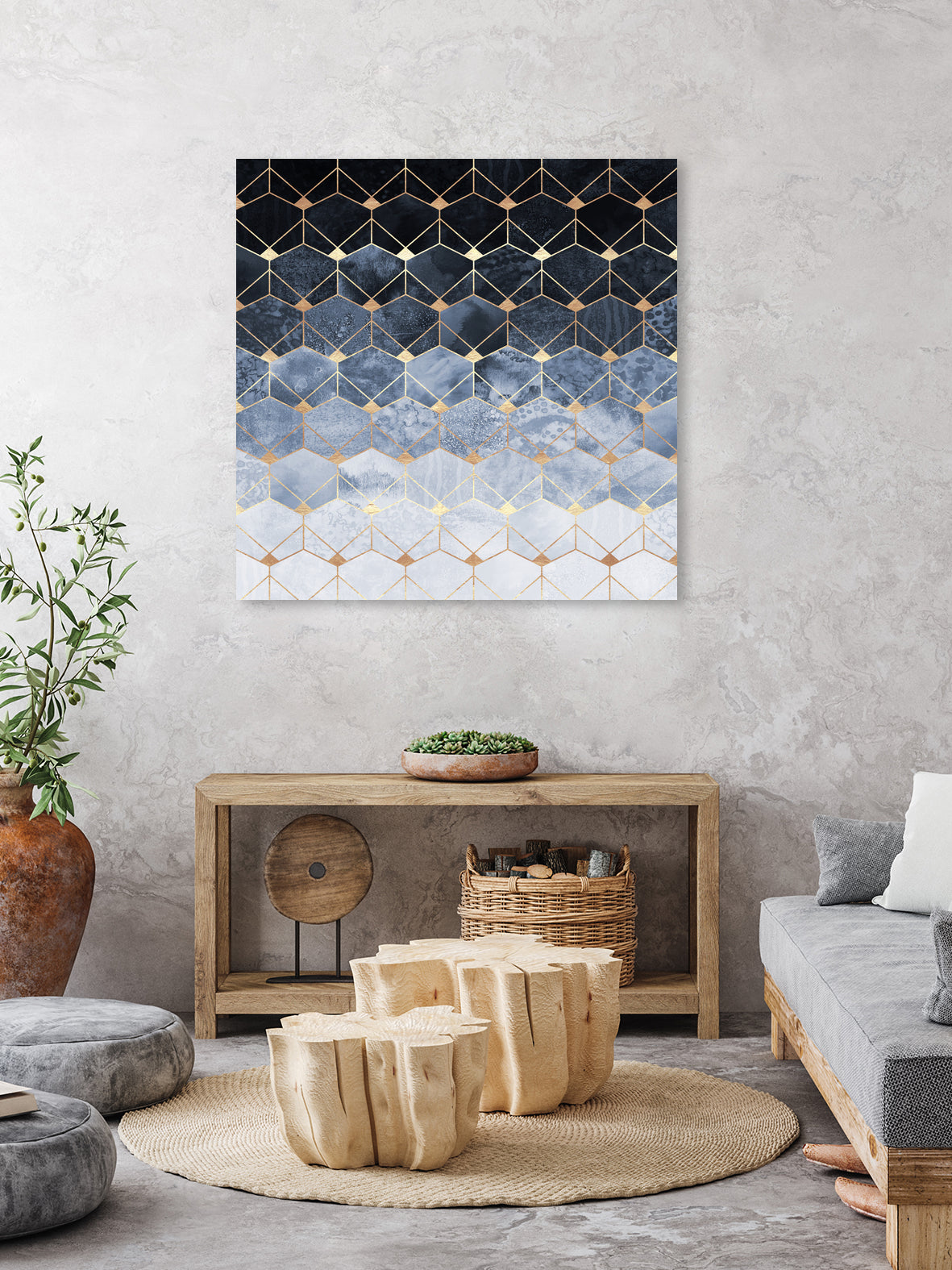 Blue hexagons and diamonds by Elisabeth Fredriksson on GIANT ART - blue digital painting