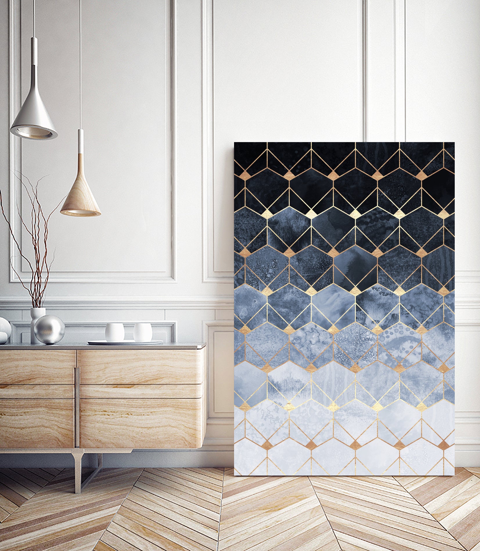 Blue hexagons and diamonds by Elisabeth Fredriksson on GIANT ART - blue digital painting