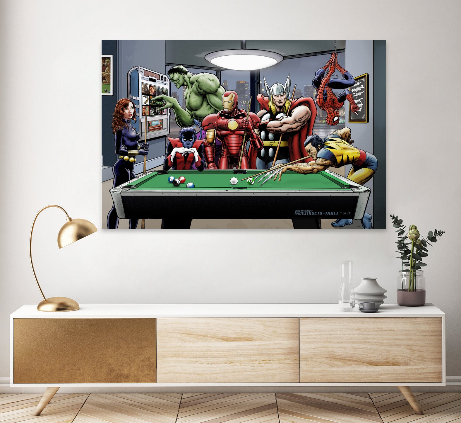 Afterhours: Marvel Superheroes Relax Playing Pool by Dan Avenell on GIANT ART - green digital painting