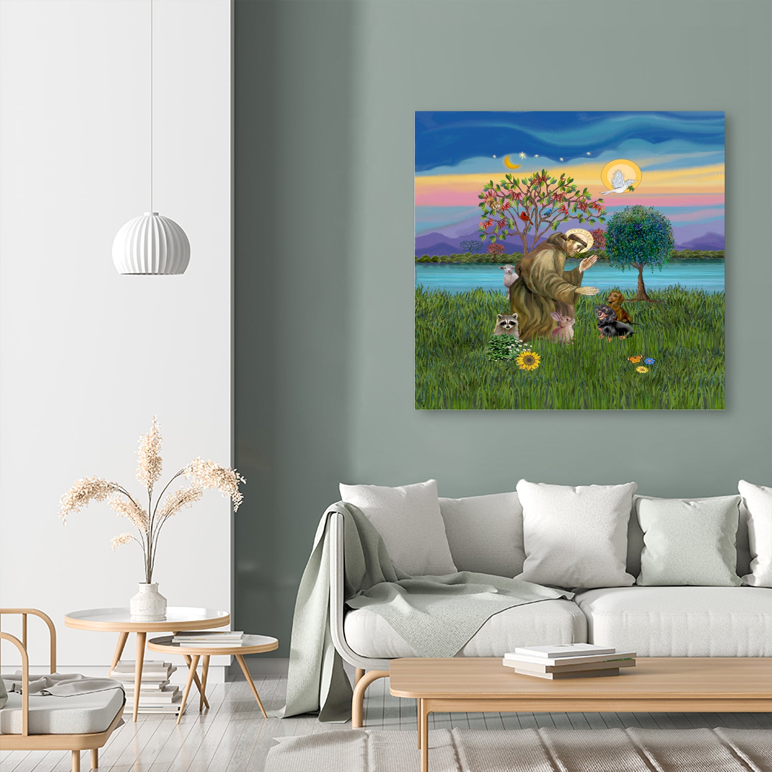 Saint Francis Blesses Two Dachshunds by Jean Fitzgerald on GIANT ART - blue digital painting