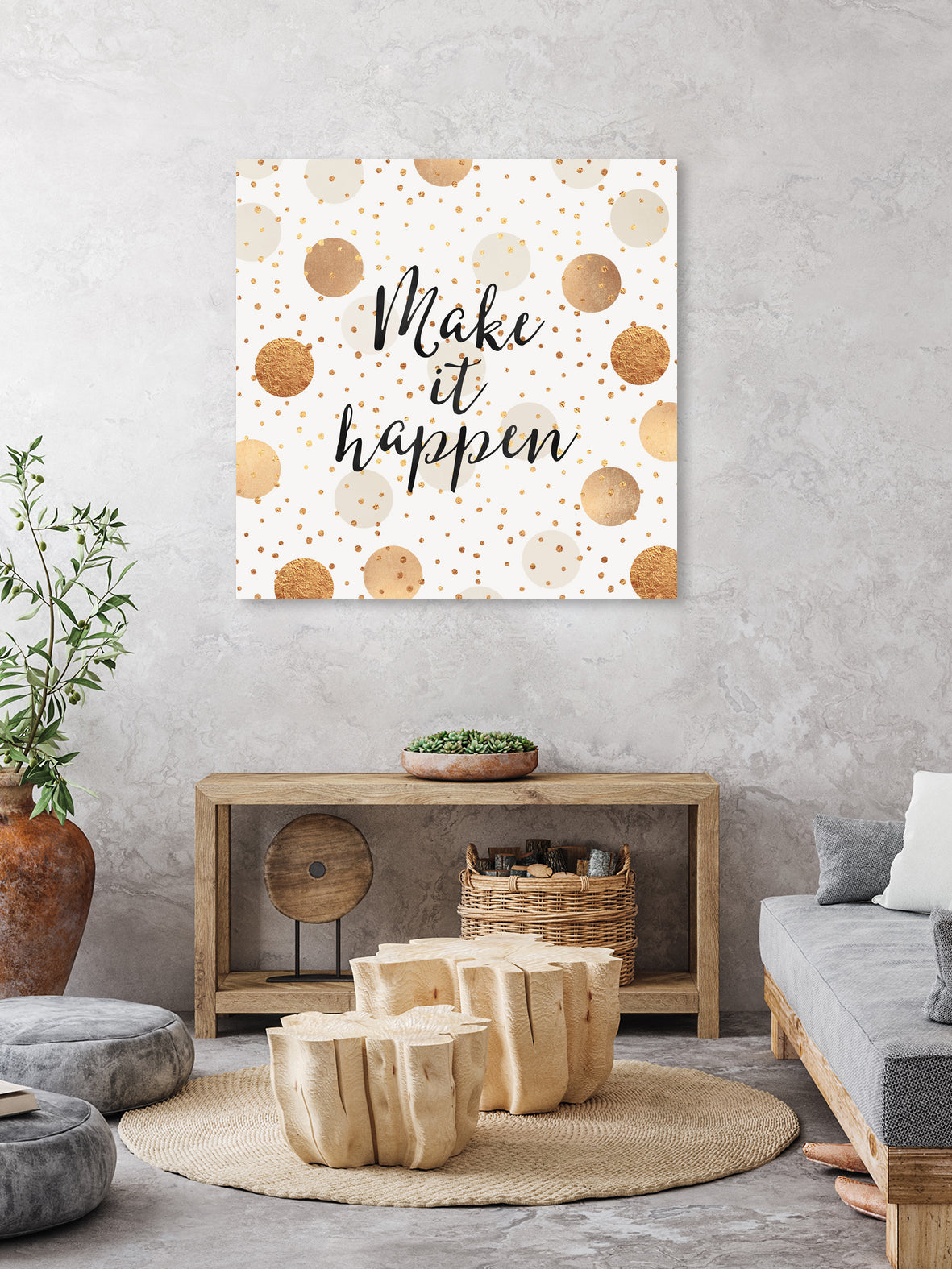Make it happen - Gold Dots by Elisabeth Fredriksson on GIANT ART - yellow digital painting