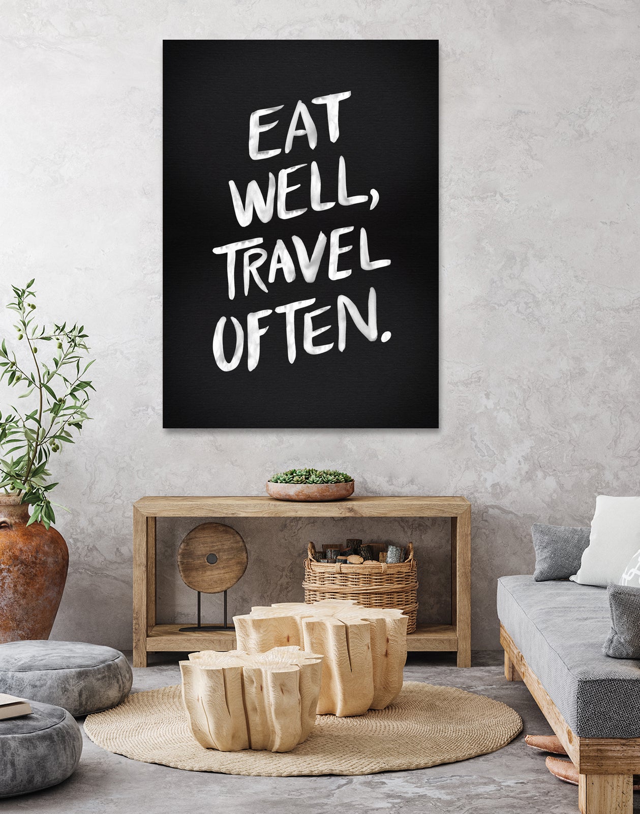 Eat Well, Travel Often (Black) by Cat Coquillette on GIANT ART - black typography