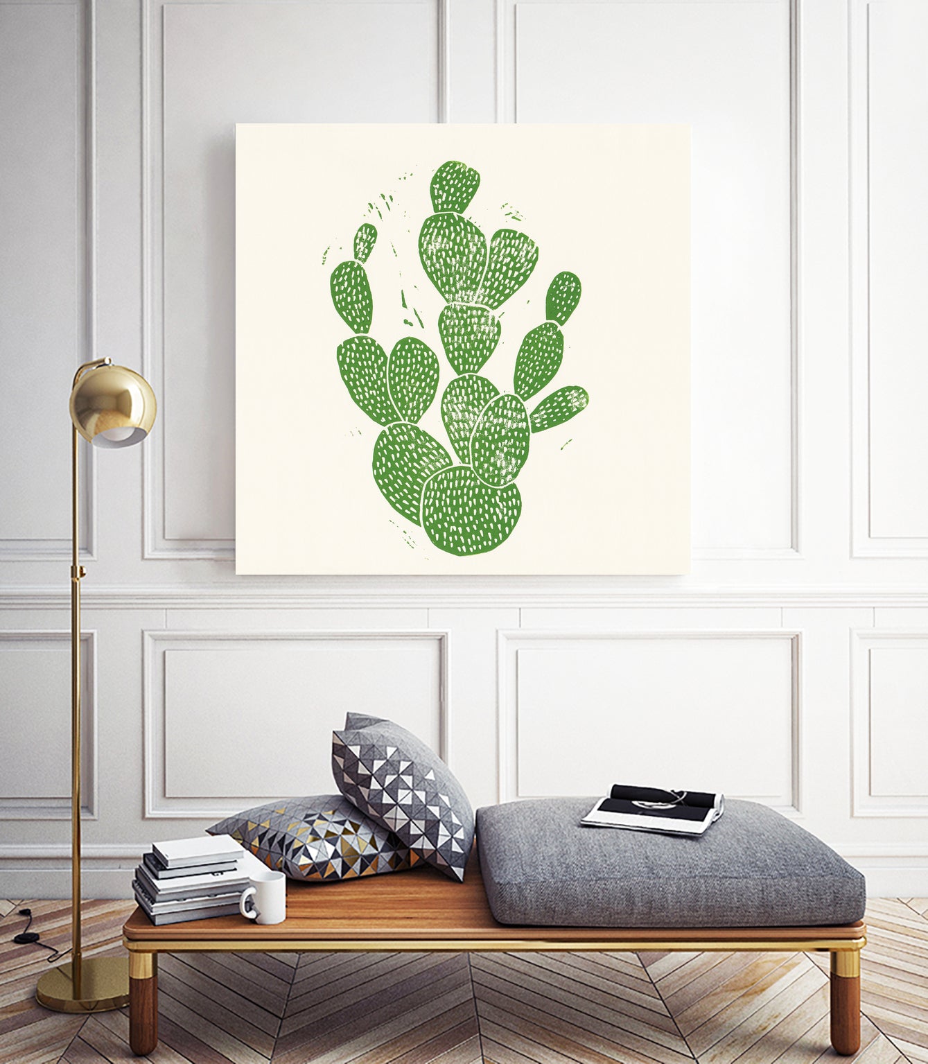 Linocut Cacti by Bianca Green on GIANT ART - green mixed media