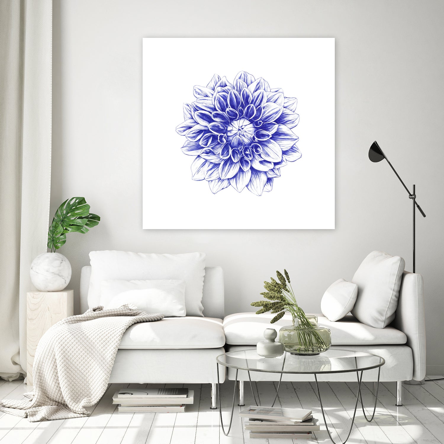Ballpoint Blue Dahlia by Ronny Petrus Johannes Kools on GIANT ART - blue digital drawing