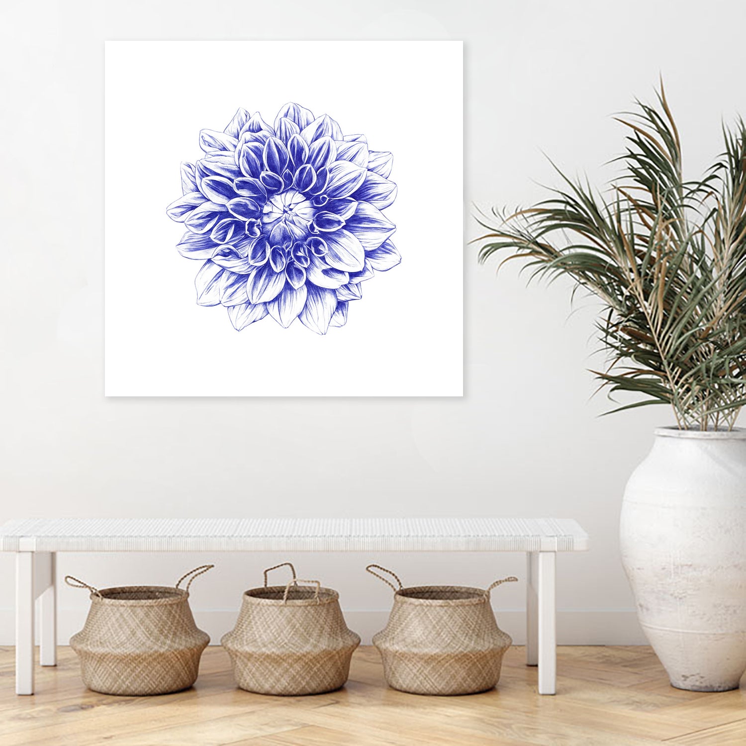 Ballpoint Blue Dahlia by Ronny Petrus Johannes Kools on GIANT ART - blue digital drawing