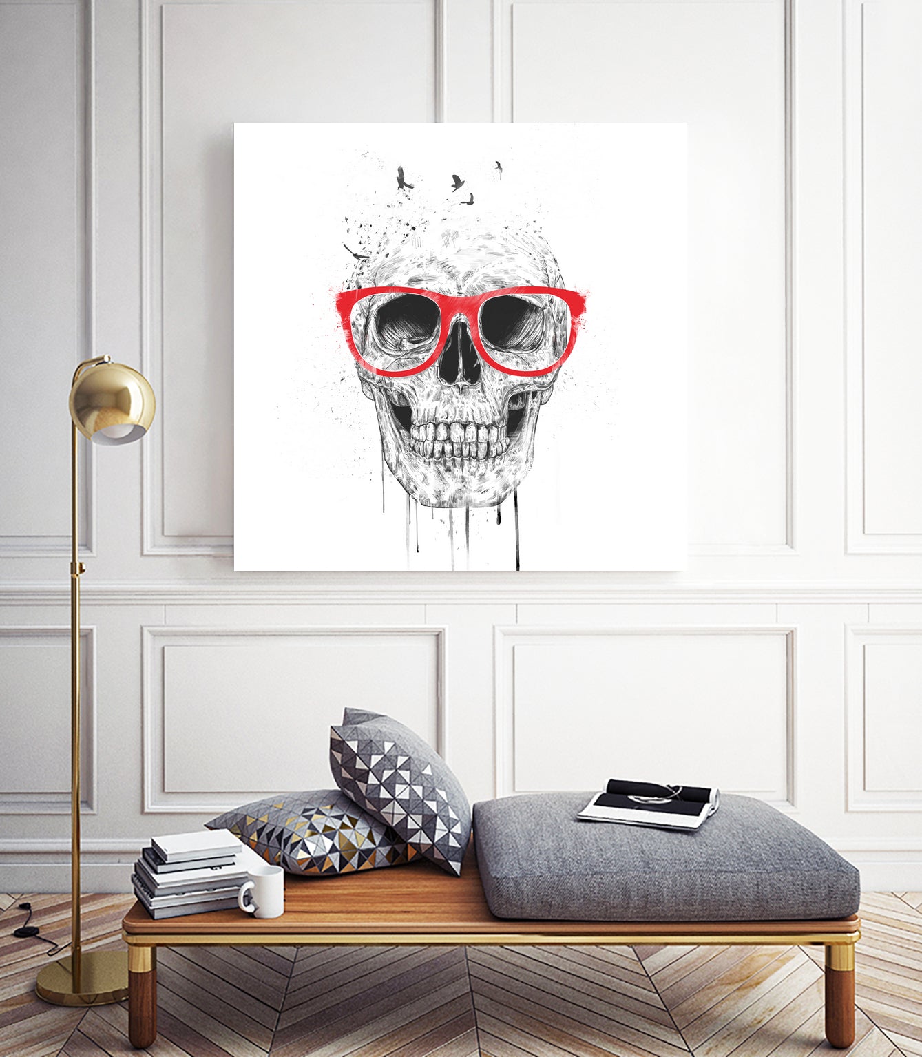 Skull with red glasses by Solti Balázs on GIANT ART - white digital painting