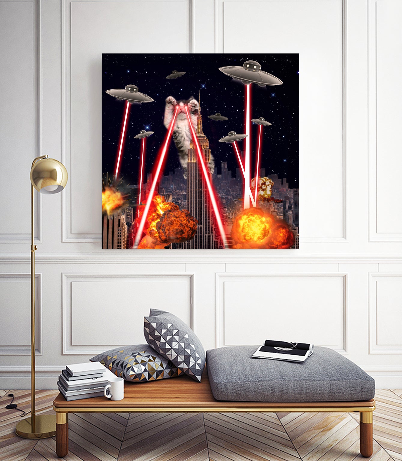 Cat Attack New York City Ufo Explosions Lasers by Damian Augustyniak on GIANT ART - black photo manipulation