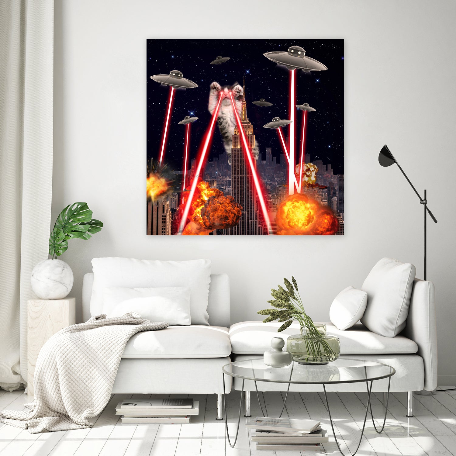 Cat Attack New York City Ufo Explosions Lasers by Damian Augustyniak on GIANT ART - black photo manipulation