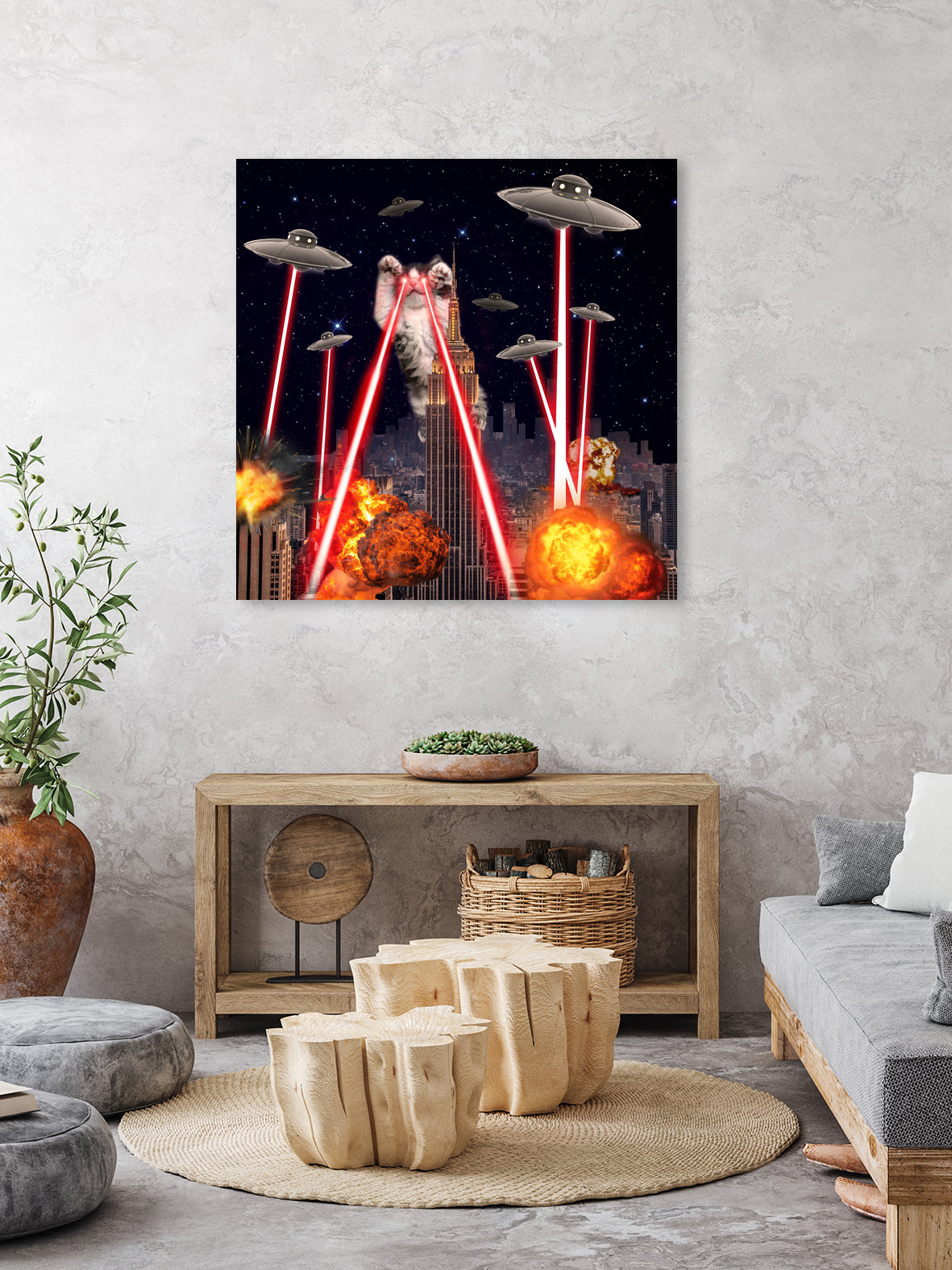 Cat Attack New York City Ufo Explosions Lasers by Damian Augustyniak on GIANT ART - black photo manipulation