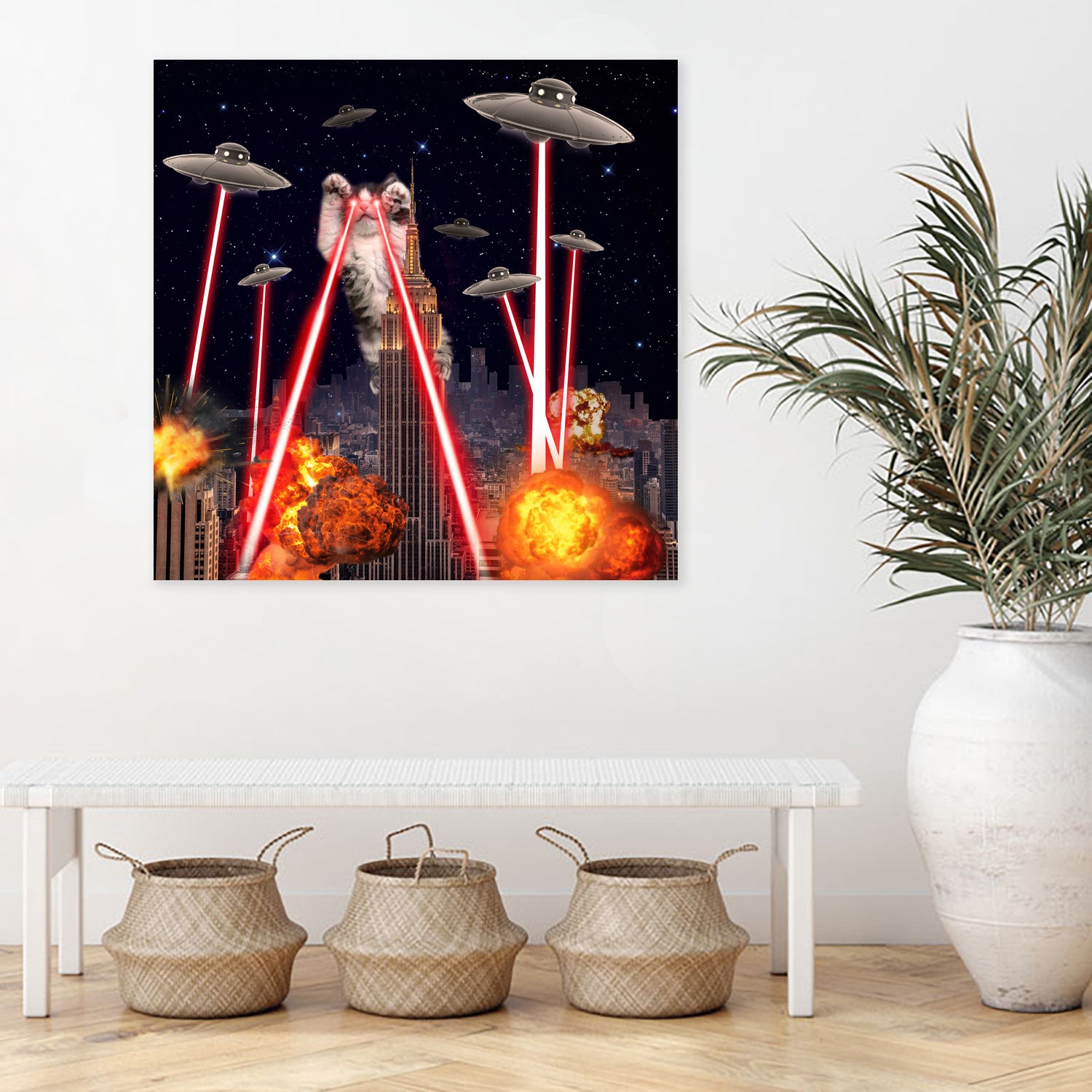 Cat Attack New York City Ufo Explosions Lasers by Damian Augustyniak on GIANT ART - black photo manipulation