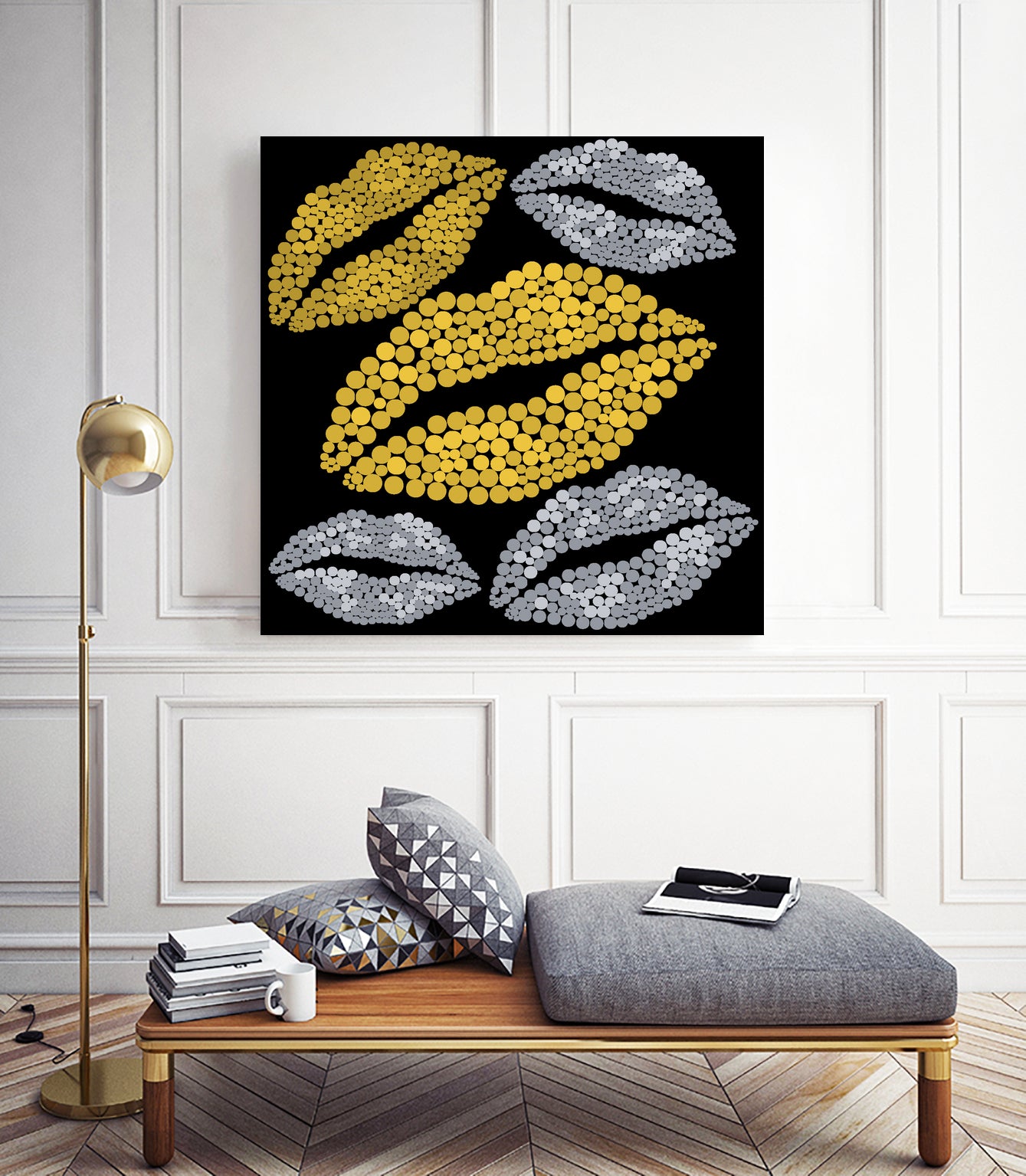 Luscious Lips In Gold And Silver by TheArtOf Vikki on GIANT ART - yellow digital painting