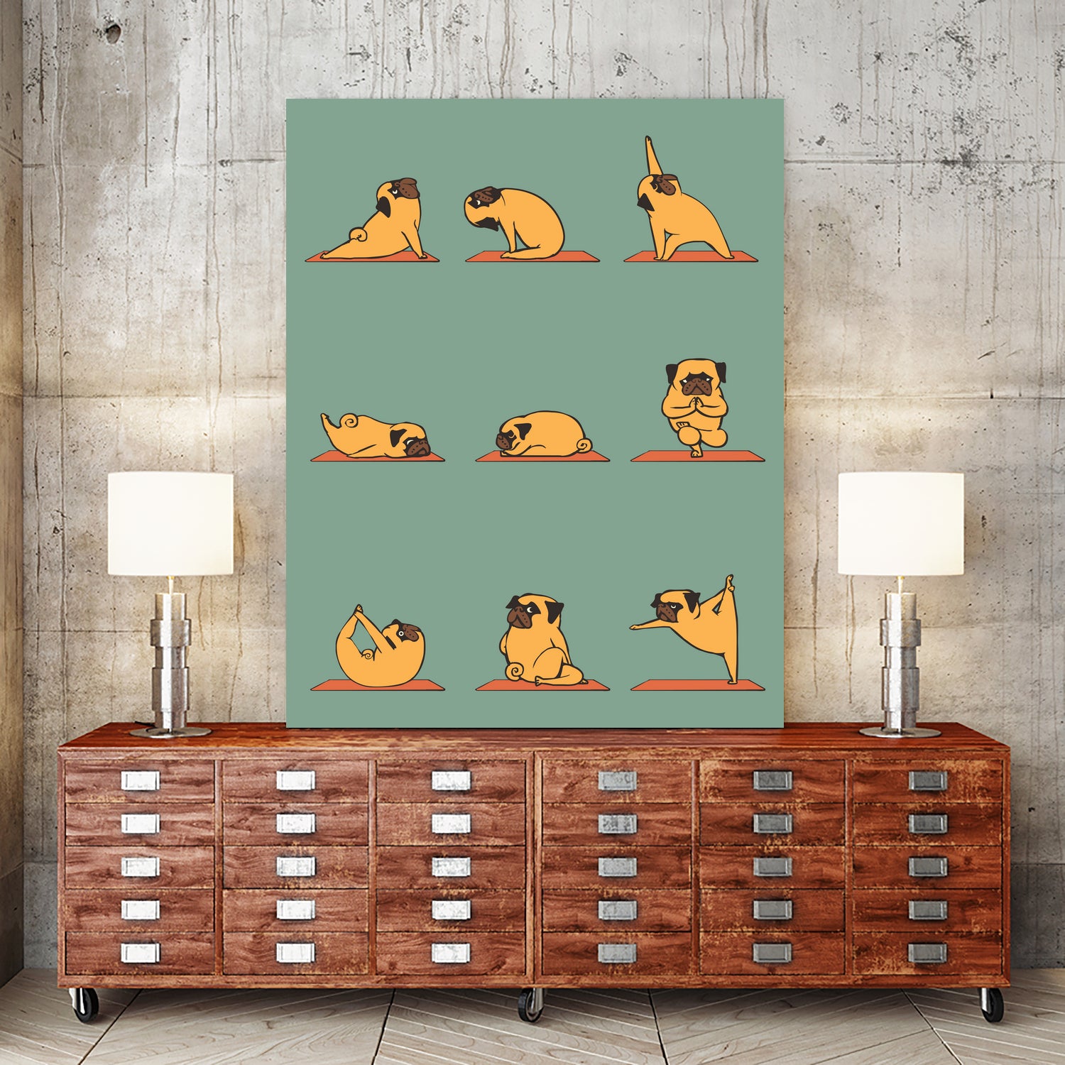 Pug Yoga by ChalermPhol Harnchakkham on GIANT ART - green character design