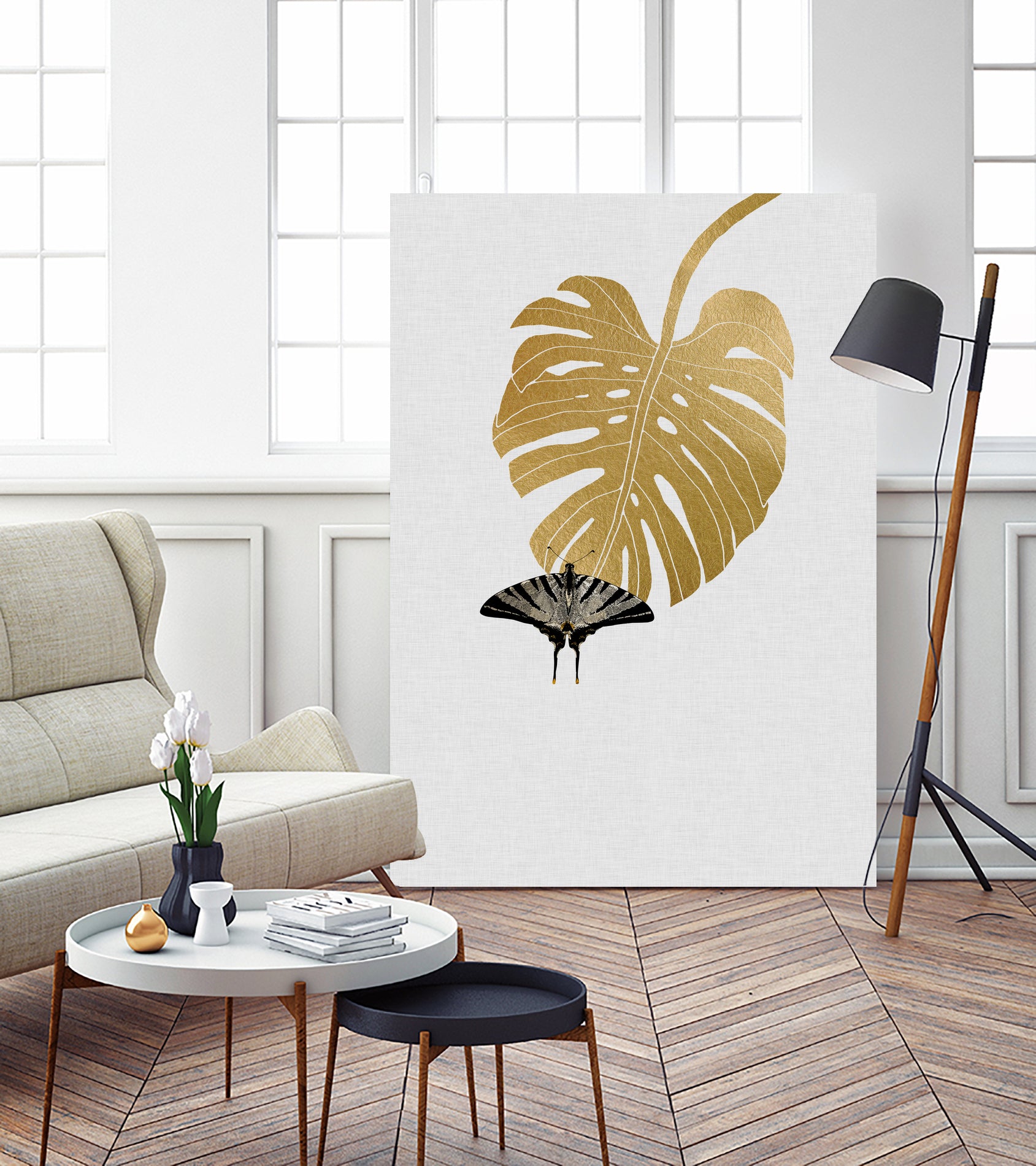 Butterfly & Monstera by Dana Shek on GIANT ART - white digital painting