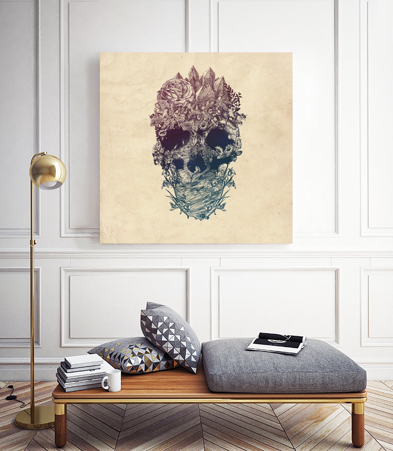 Skull Floral by Ali Gulec on GIANT ART - white digital drawing