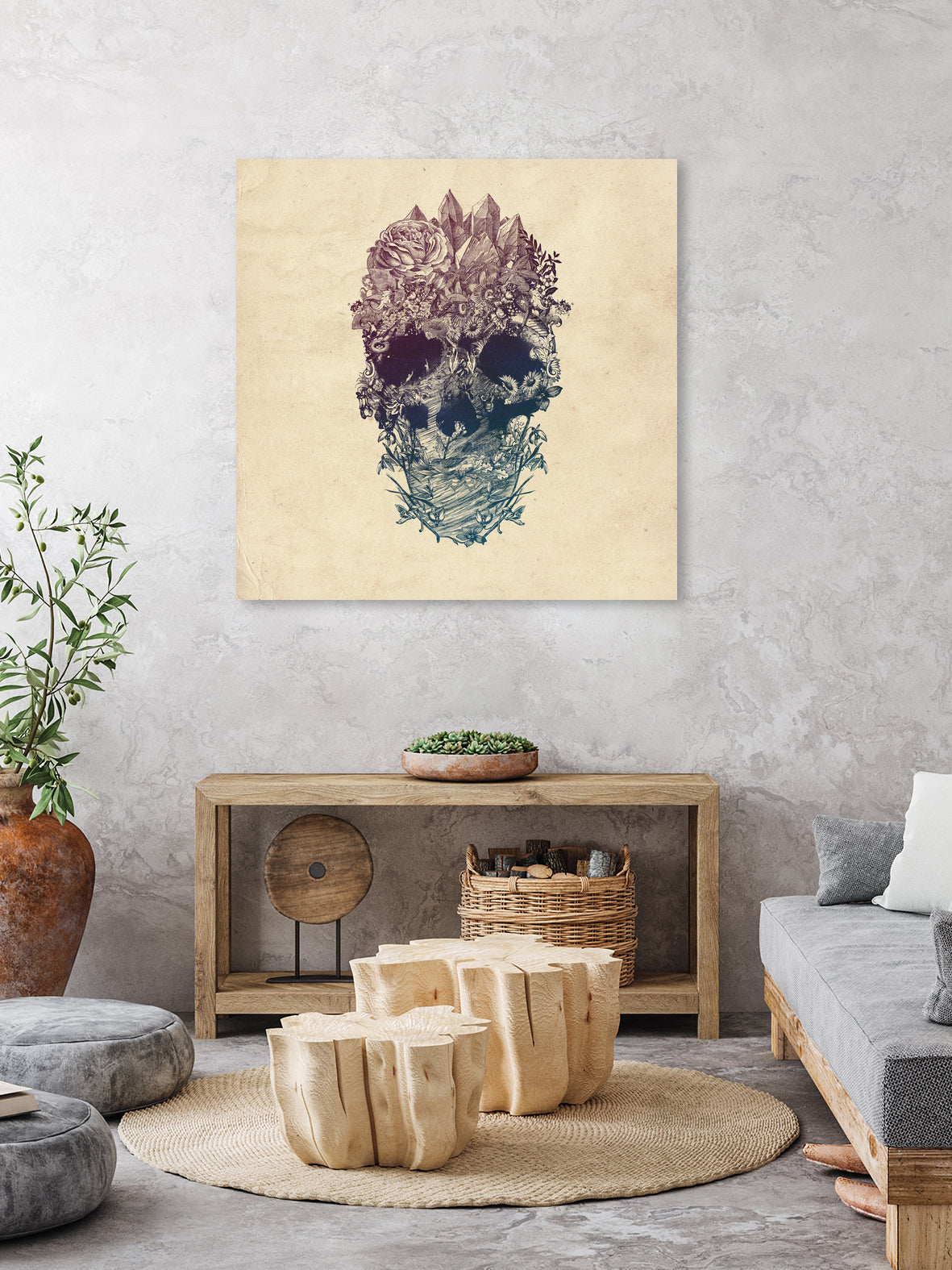 Skull Floral by Ali Gulec on GIANT ART - white digital drawing