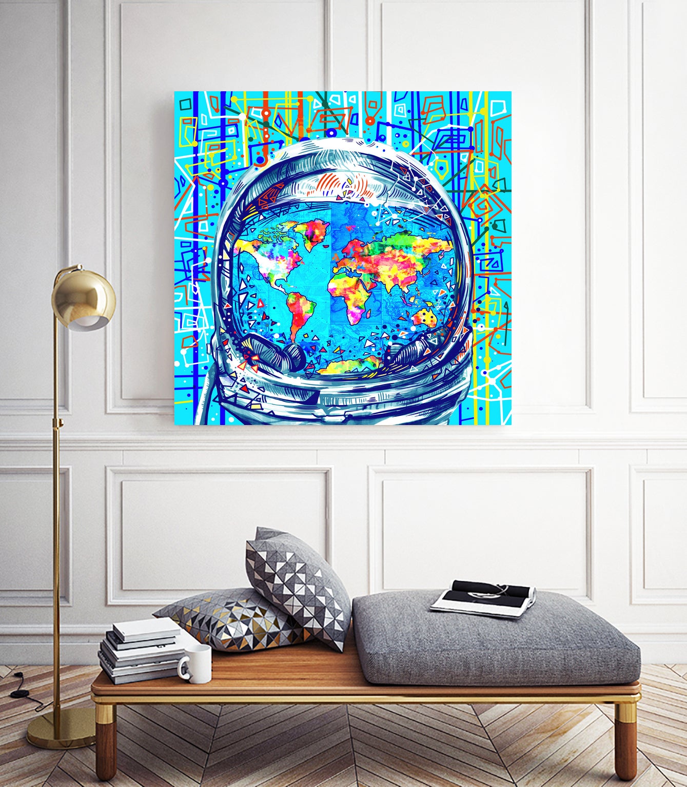 astronaut world map pop art by Bekim Mehovic on GIANT ART - blue digital painting