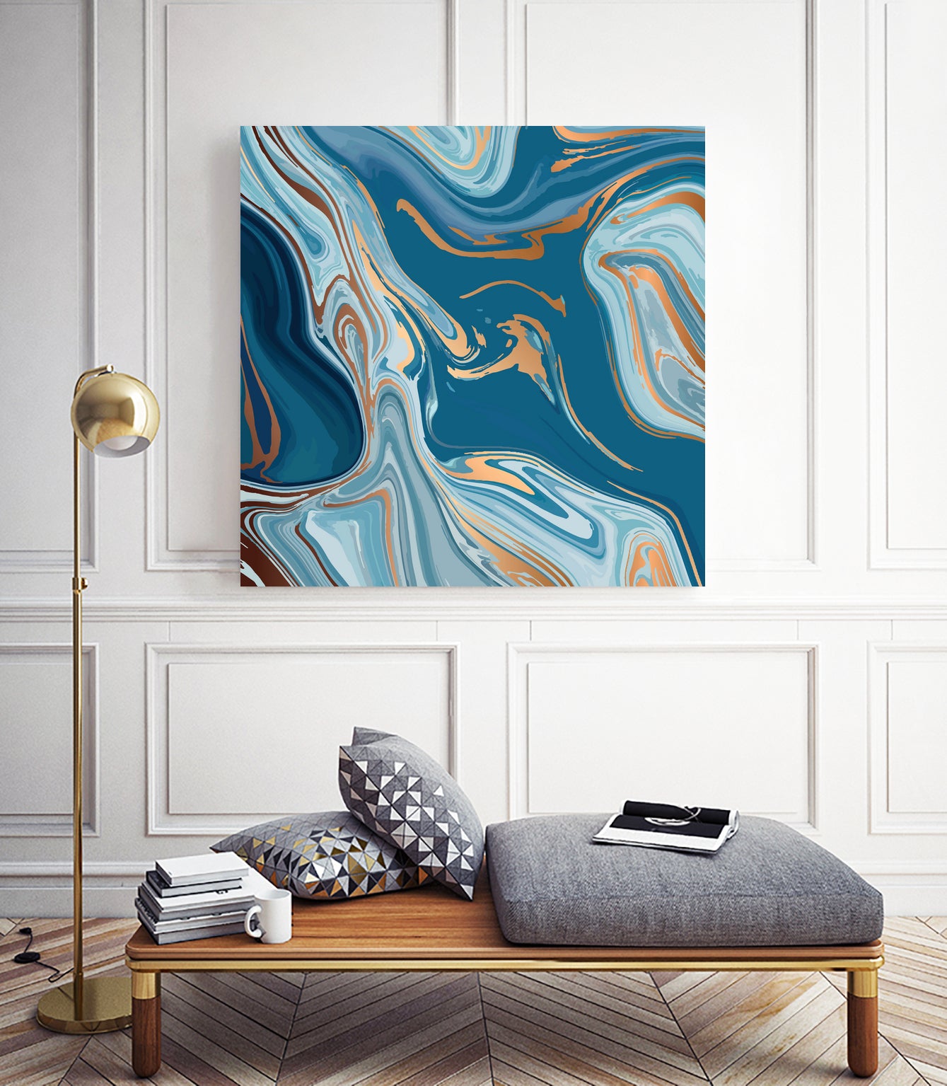 Liquid Blue Marble and Gold 014 by Jelena Obradovic on GIANT ART - blue vector illustration