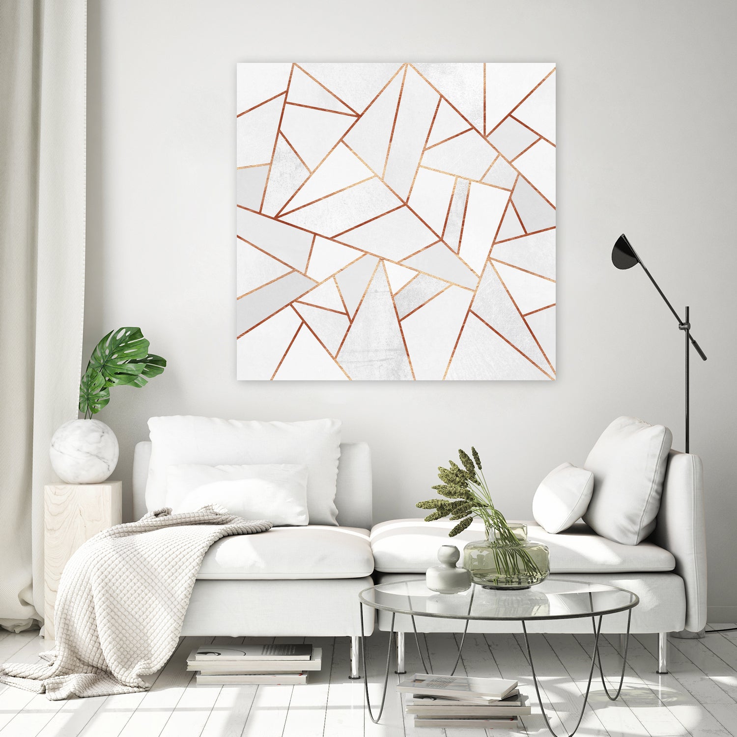 White Stone and Copper Lines by Elisabeth Fredriksson on GIANT ART - white digital painting