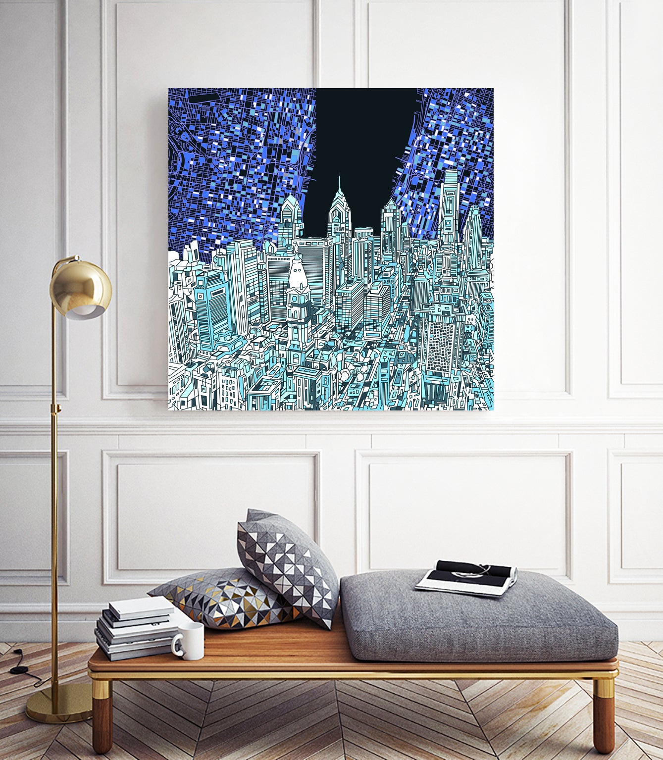 philadelphia cityscape abstract by Bekim Mehovic on GIANT ART - blue digital painting