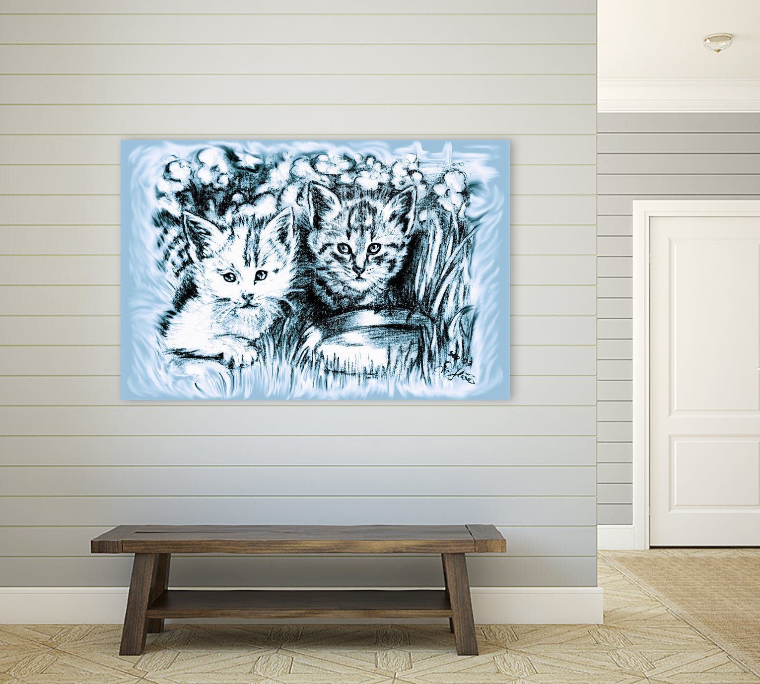 Blue Baby Cats by Gitta Gläser on GIANT ART - blue digital drawing