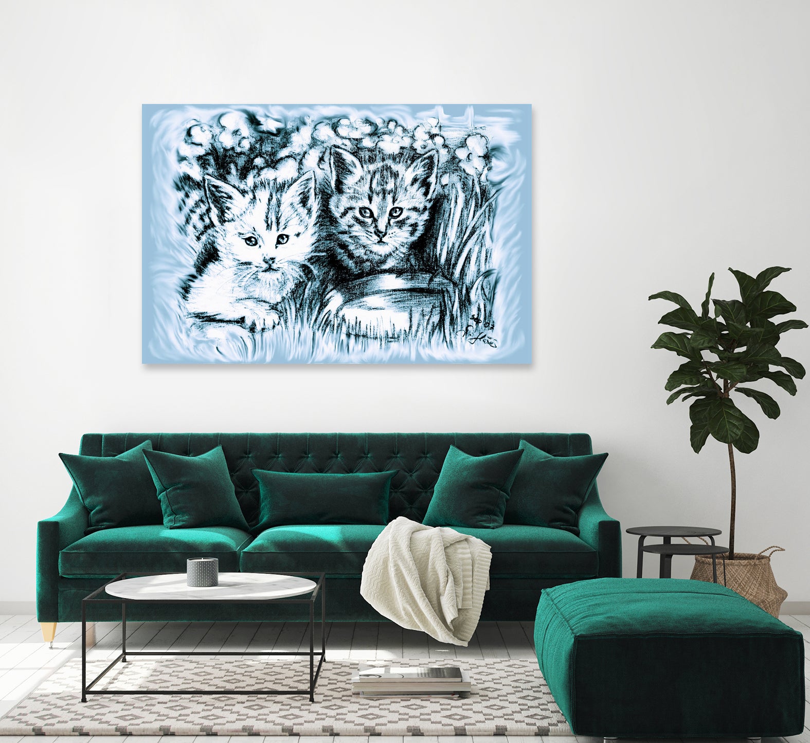 Blue Baby Cats by Gitta Gläser on GIANT ART - blue digital drawing