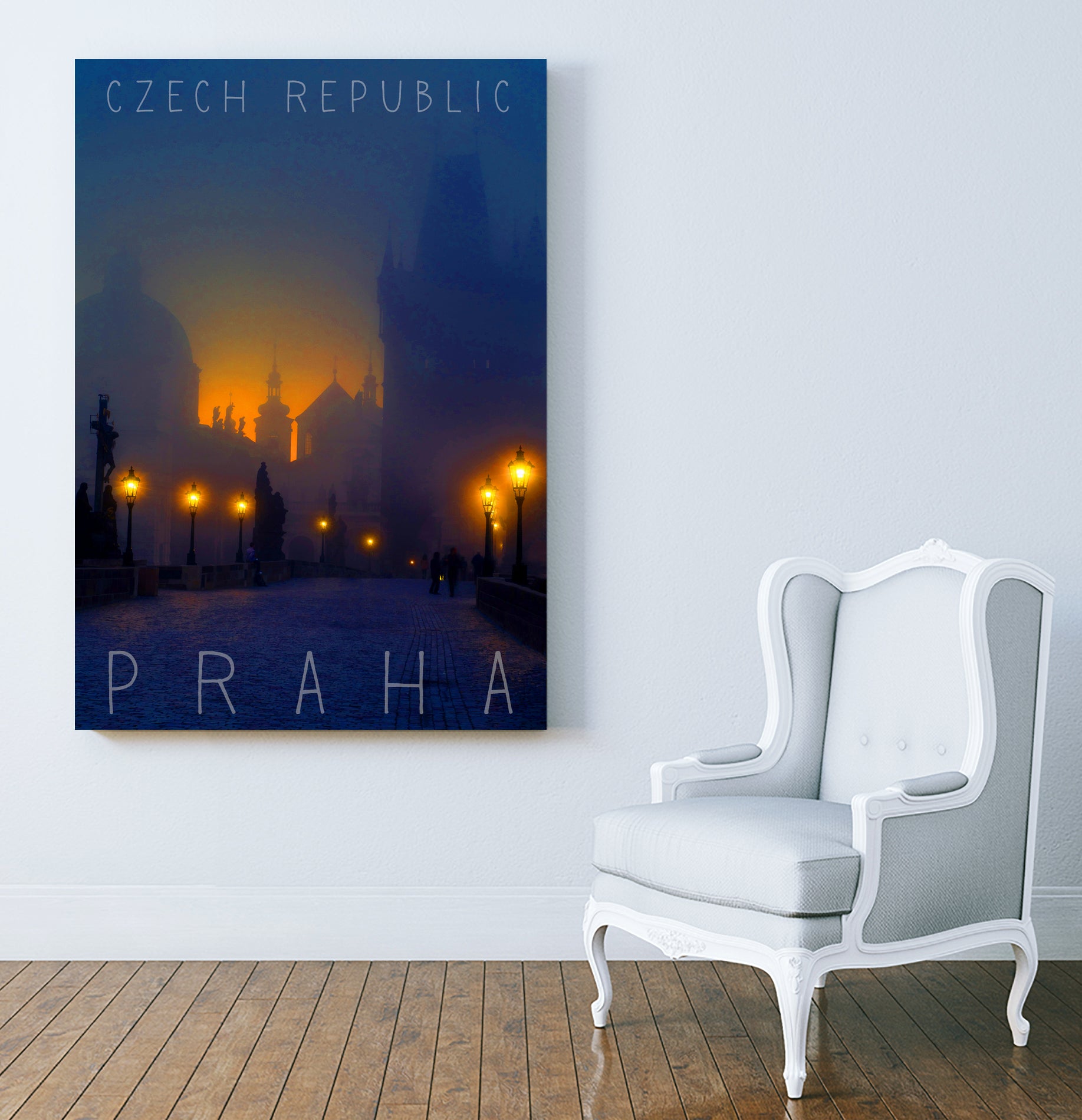 Prague, Czech Republic, vintage travel poster by ALMA Studio on GIANT ART - blue photo manipulation