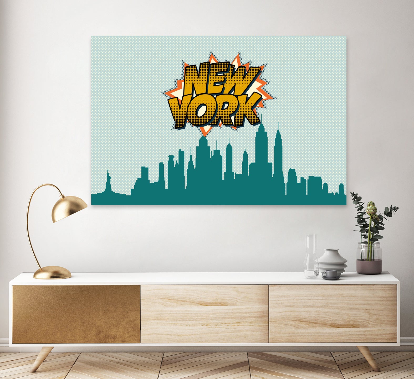 New York Pop Skyline by Octavian Mihai Mielu on GIANT ART - green digital drawing