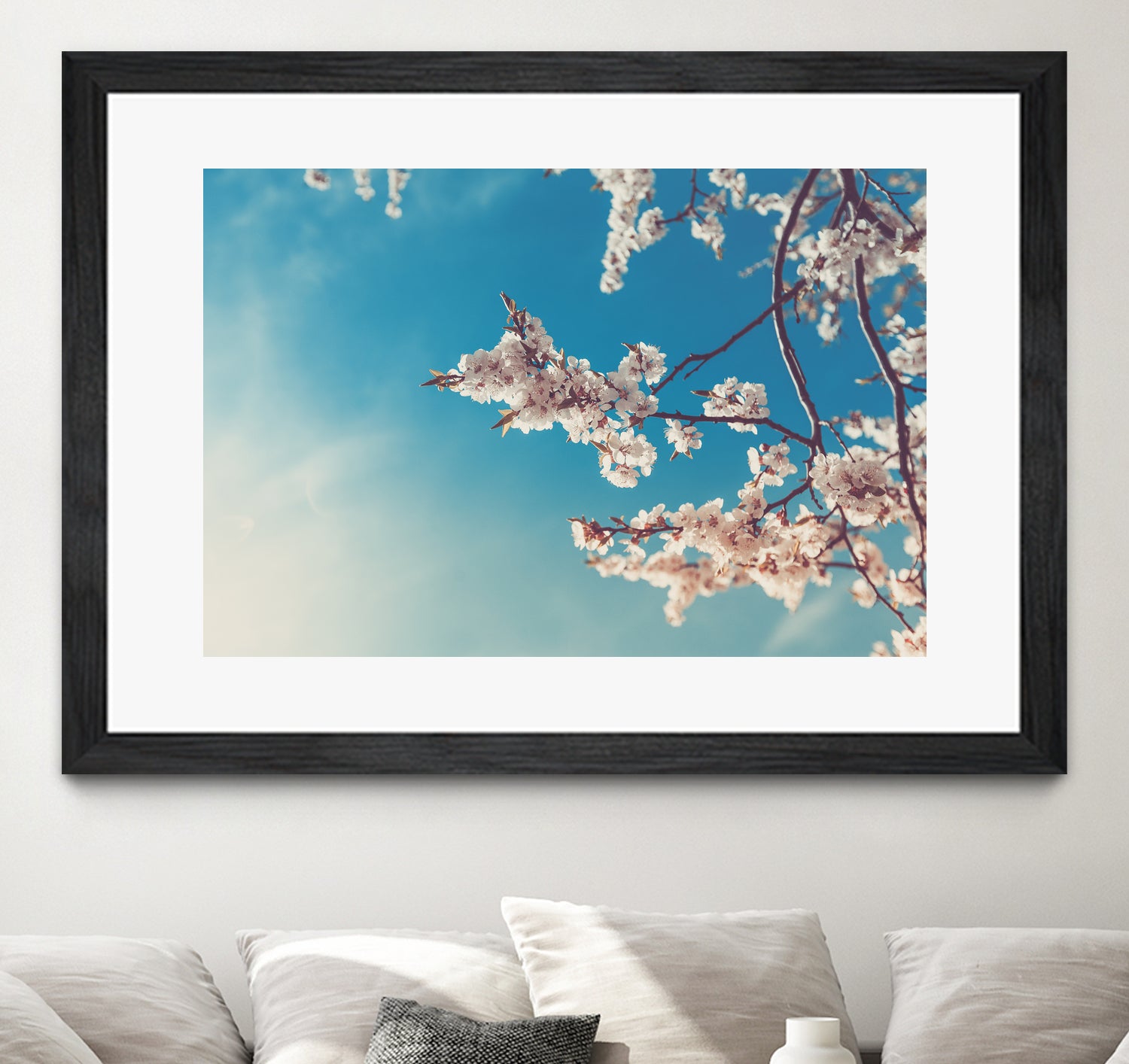 Spring Cherry Sakura White Flowers,Toning by Anna Matveeva on GIANT ART - blue photo illustration