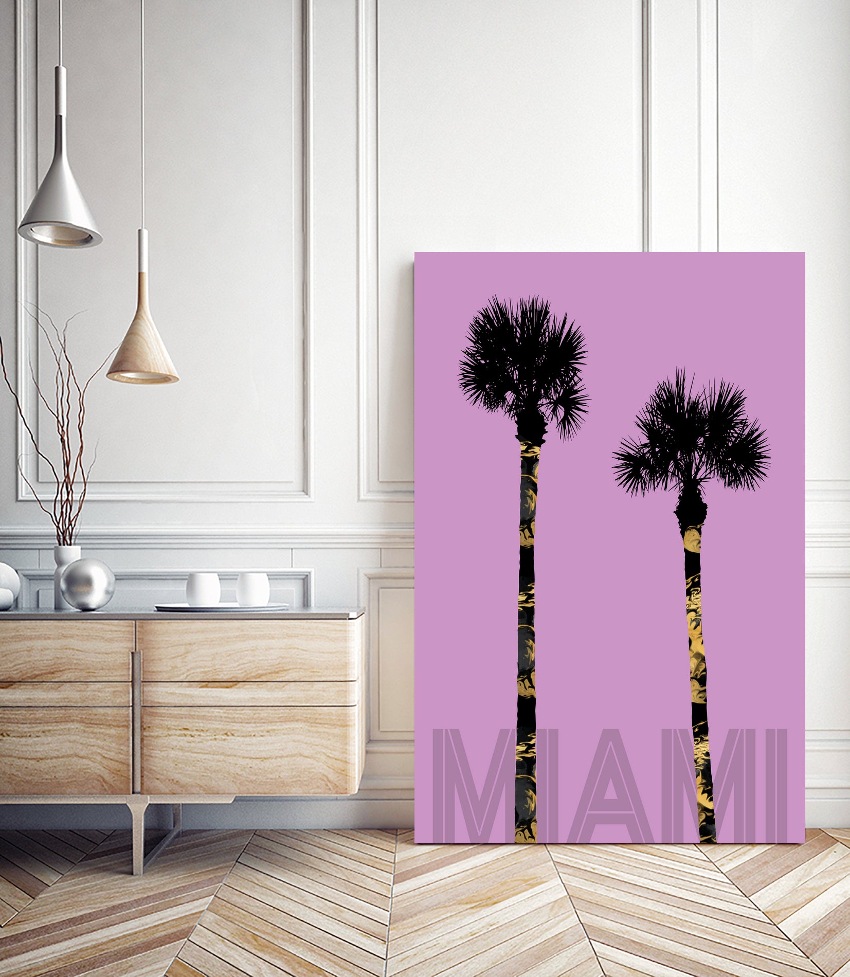 Graphic Art PALM TREES MIAMI | pink by Melanie Viola on GIANT ART - pink vector illustration