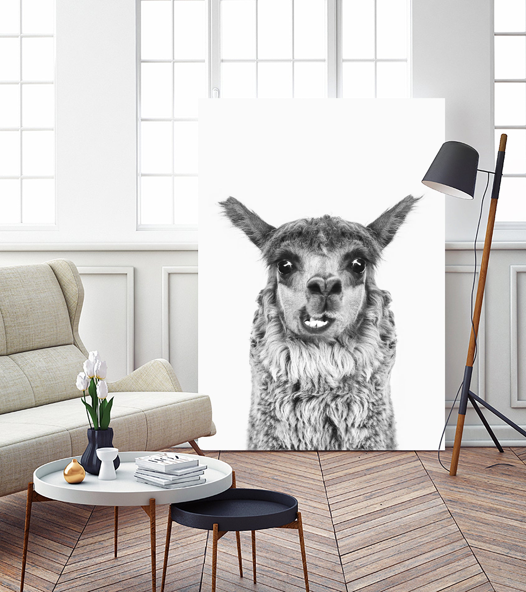 Happy Llama by Kathrin Pienaar on GIANT ART - gray photo manipulation