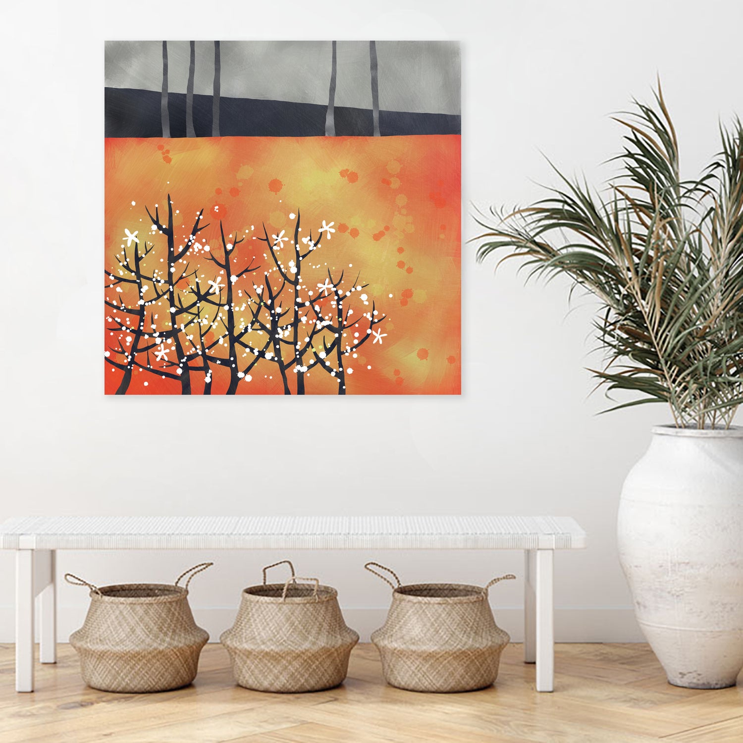 Blackthorn Blossom Landscape by Nic Squirrell on GIANT ART - orange digital painting