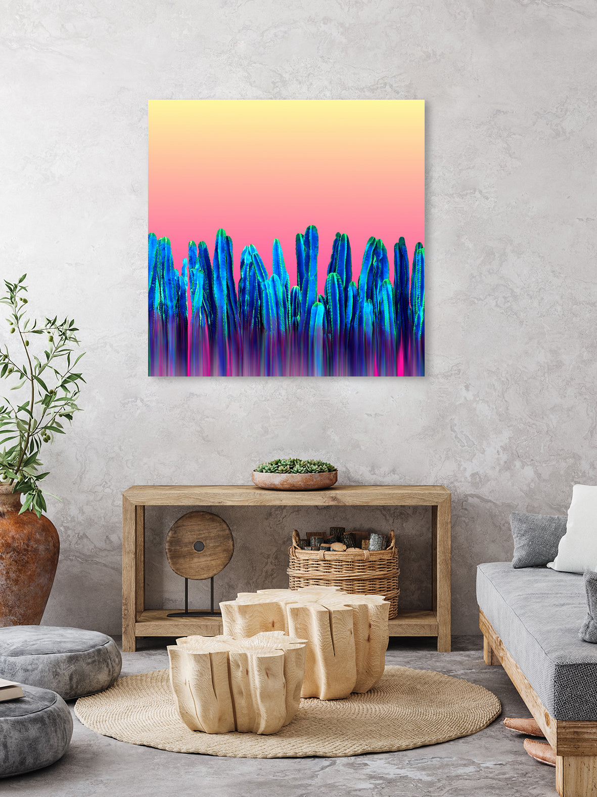 Candy Sunset Blue Cactus Glitch by Brigitte Carre on GIANT ART - blue digital painting