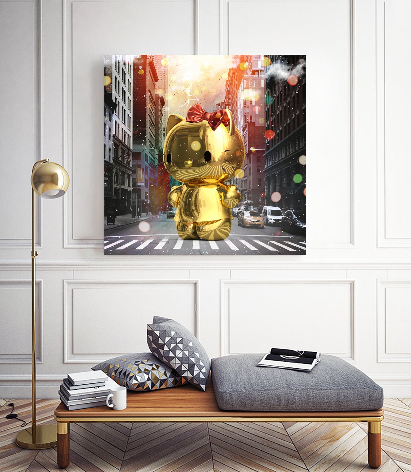 Gold Kitty in New York City by Vin Zzep on GIANT ART - white digital painting