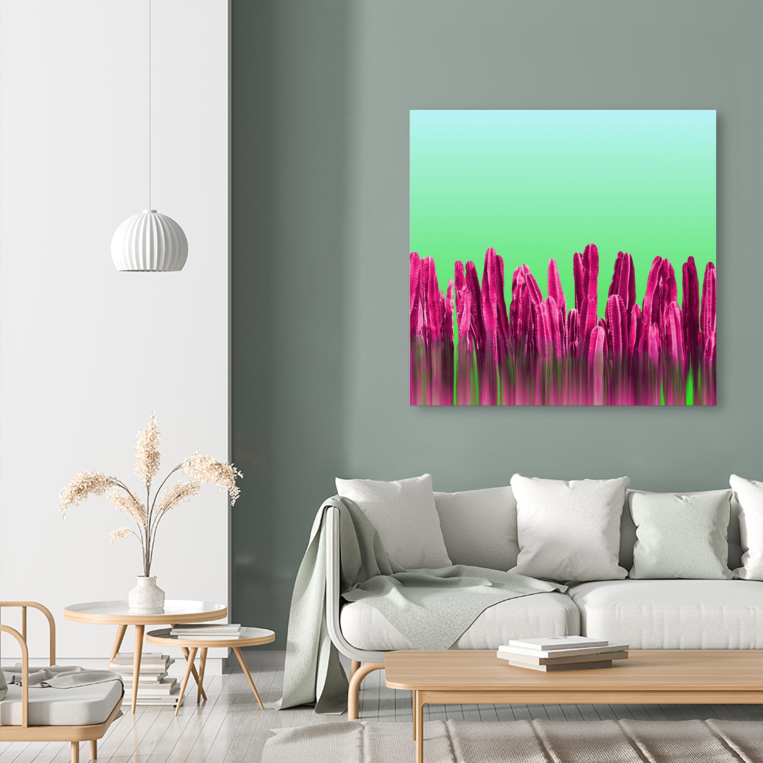 Vibrant Sunrise Cactus Landscape Glitch by Brigitte Carre on GIANT ART - green digital painting