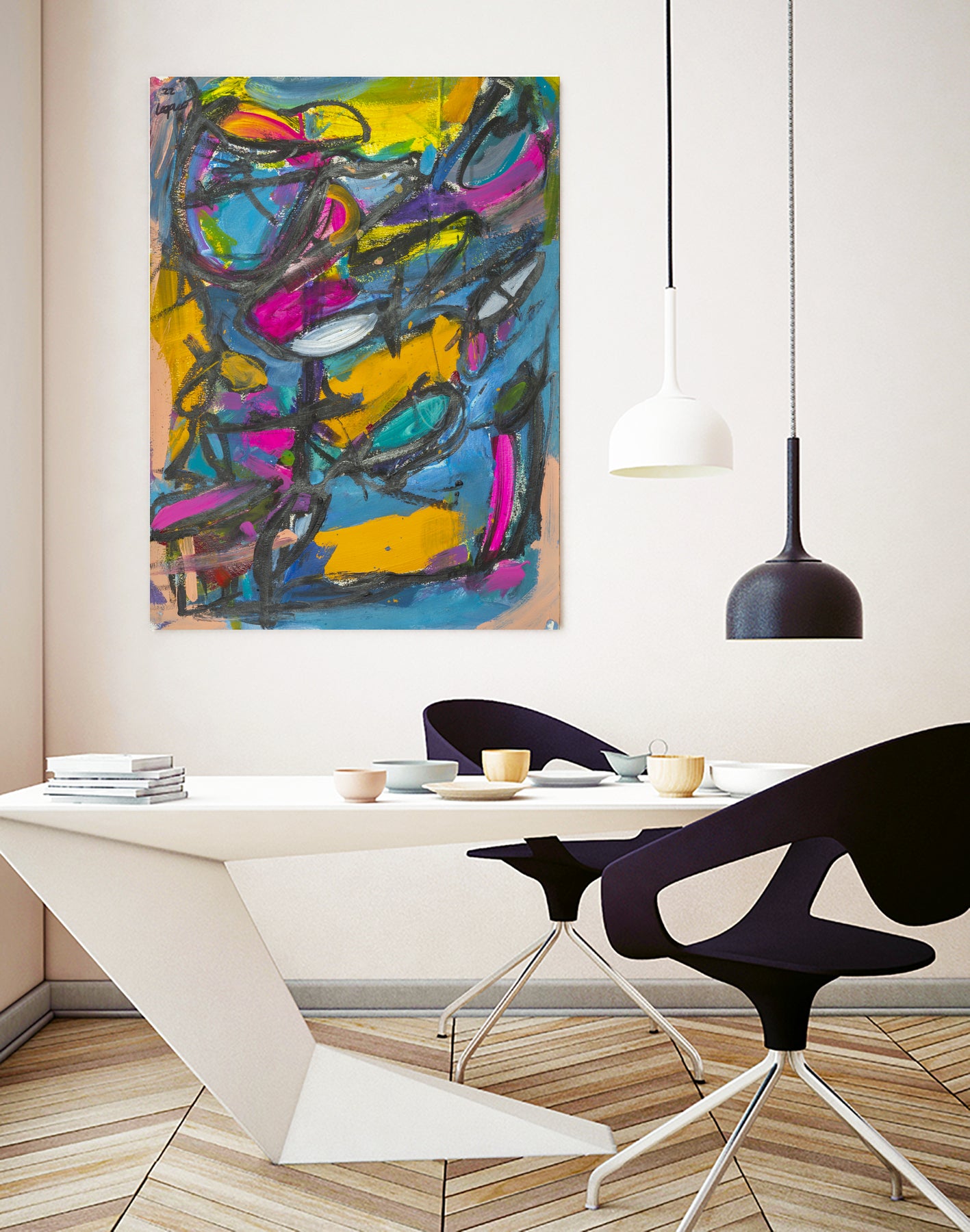 Where Helicopters and Whales Fly by Janet London on GIANT ART - blue abstract