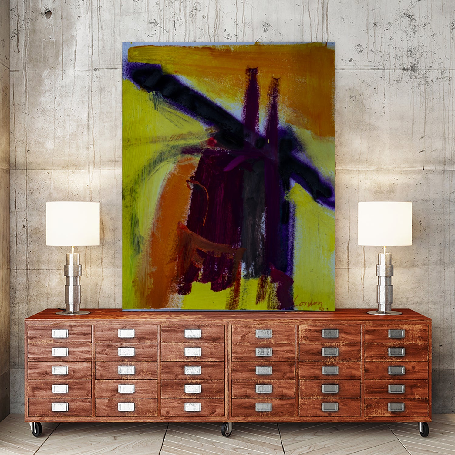 Sunset Bridge by Janet London on GIANT ART - purple abstract