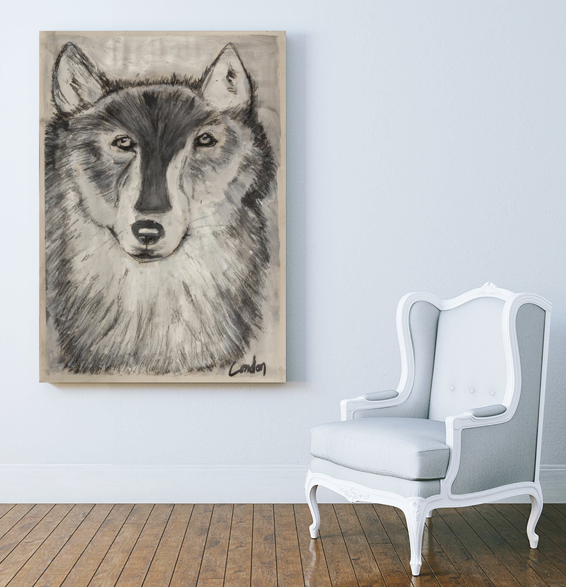 Wolfie by Janet London on GIANT ART - black and white abstract wolf