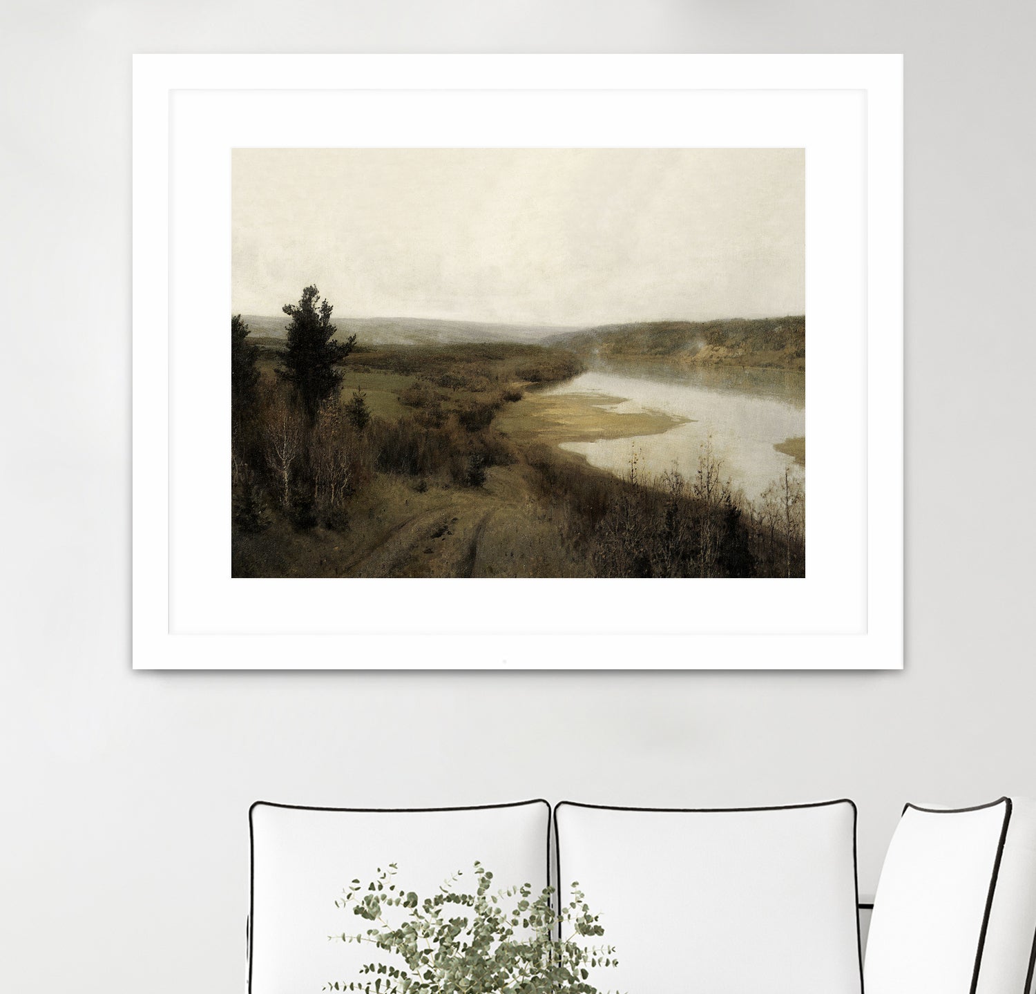 View On The Lake by M Studio on GIANT ART - green landscape framed canvas