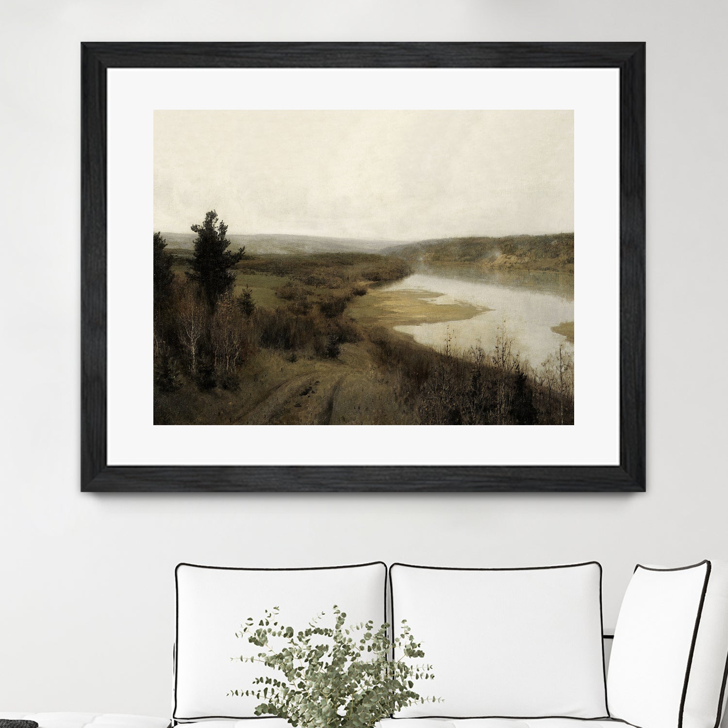 View On The Lake by M Studio on GIANT ART - green landscape framed canvas